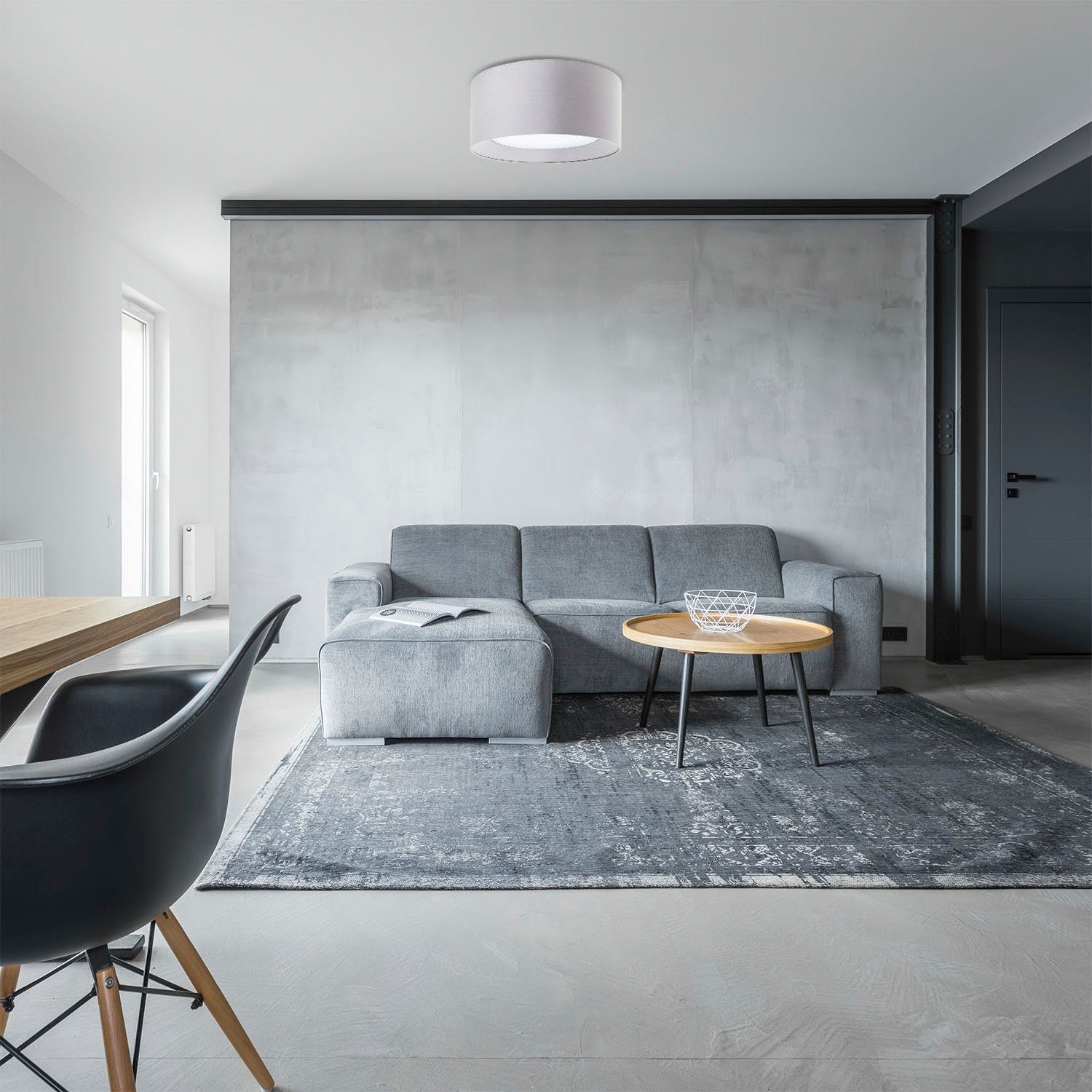Paco Home Plafondlamp Om Rond kantoor textielkap 3 x E27 modern gesloten uni