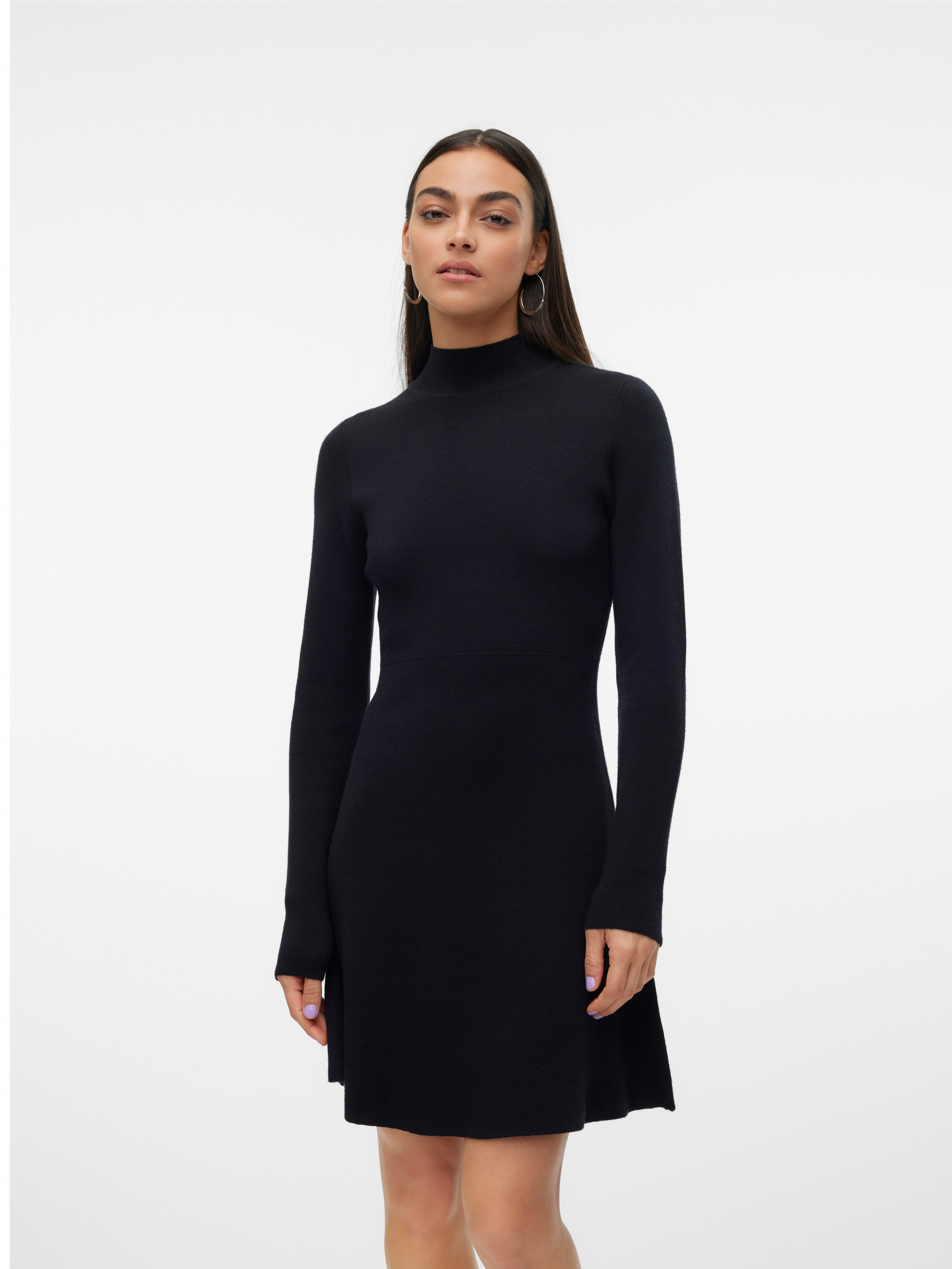 Vero Moda Gebreide jurk VMGOLD LS HIGHNECK SKATER SHORT DRESS GA