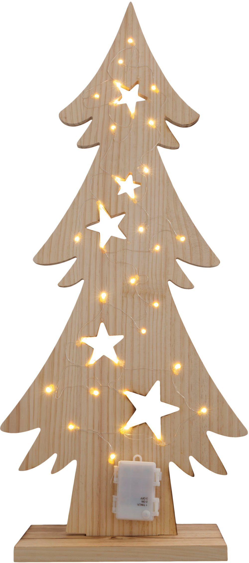 näve Led-boom Kerstboom, kerstdecoratie van hout Houten vloerlamp, hoogte ca. 80 cm, op batterijen (1 stuk)