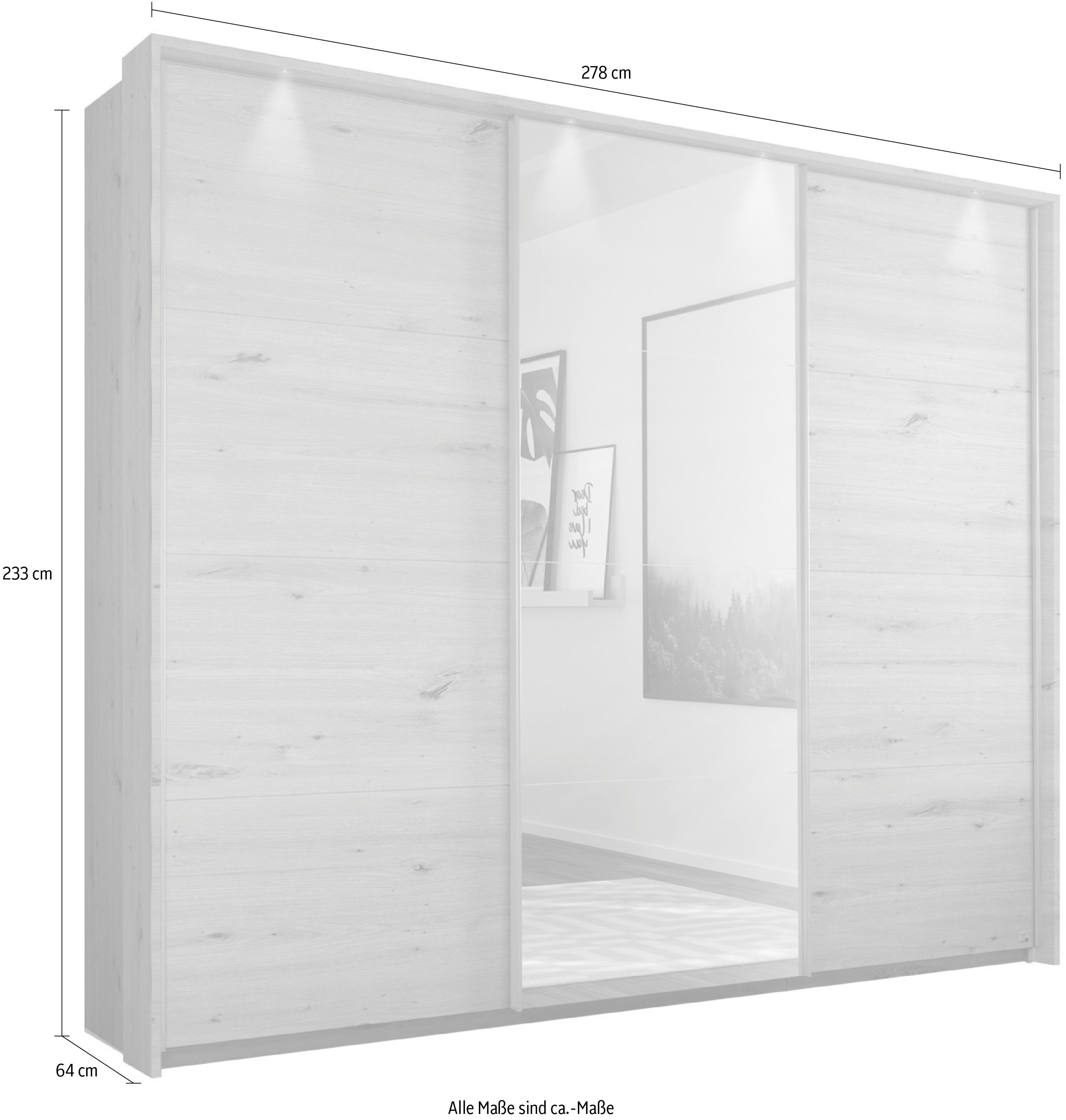 rauch Schuifdeurkast Kledingkast kast garderobe CORTONA met passe-partout en optionele verlichting inclusief indeling 2 boxen en planken