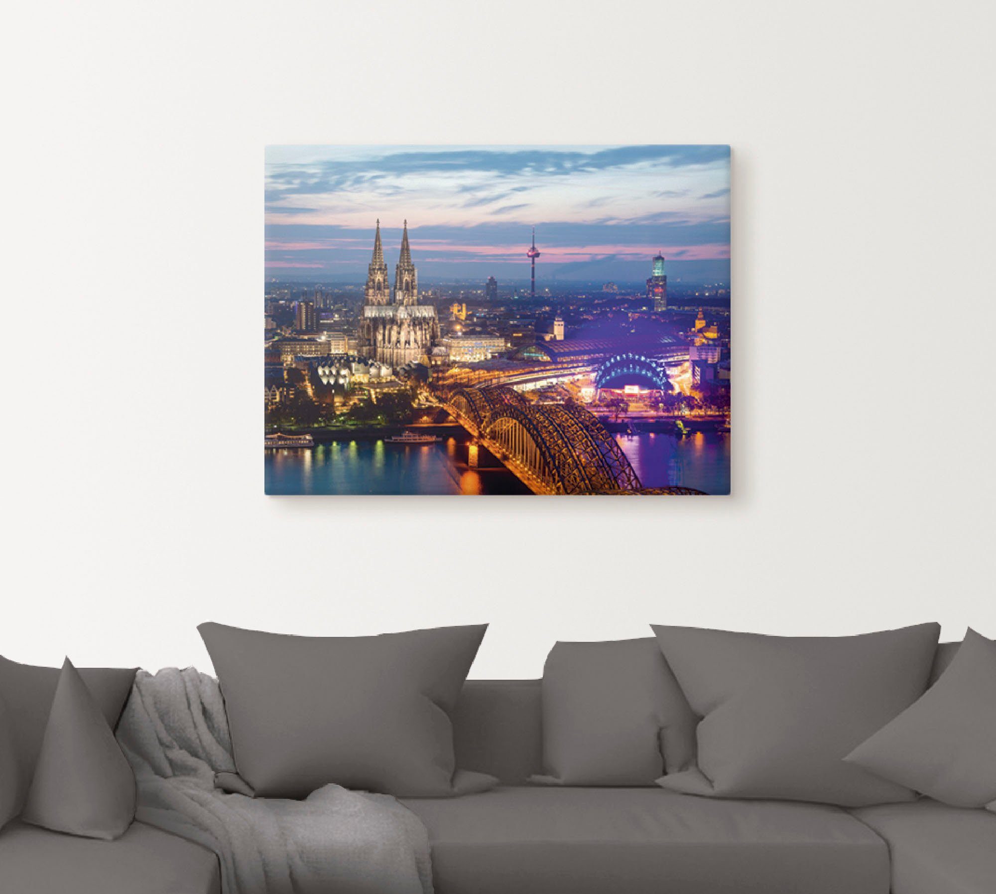 Artland Artprint Keulen panorama in de avond als artprint van aluminium, artprint voor buiten, artprint op linnen in verschillende maten