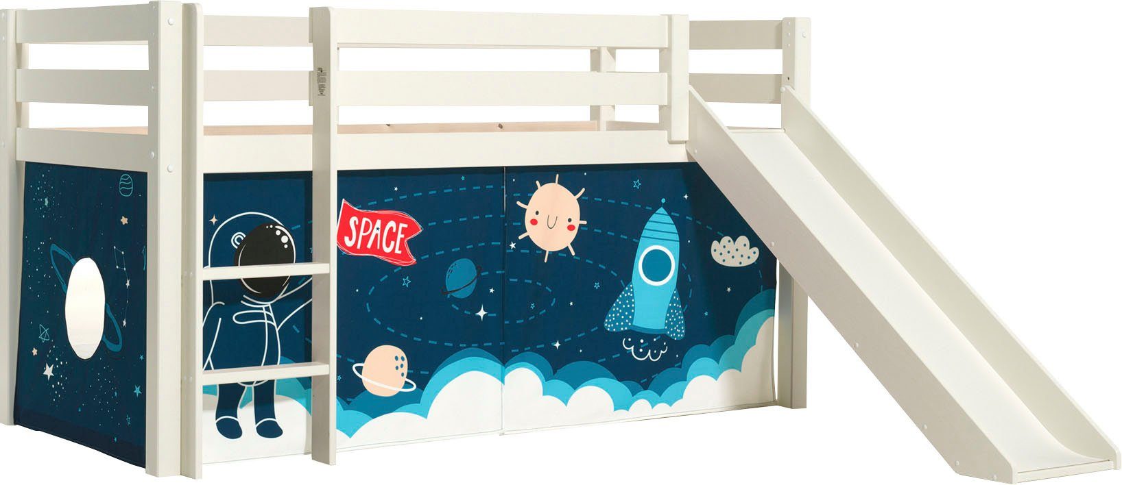 Vipack Speelbed Vipack Pino Hoogslaper met textielset, inclusief lattenrol, ladder en glijbaan