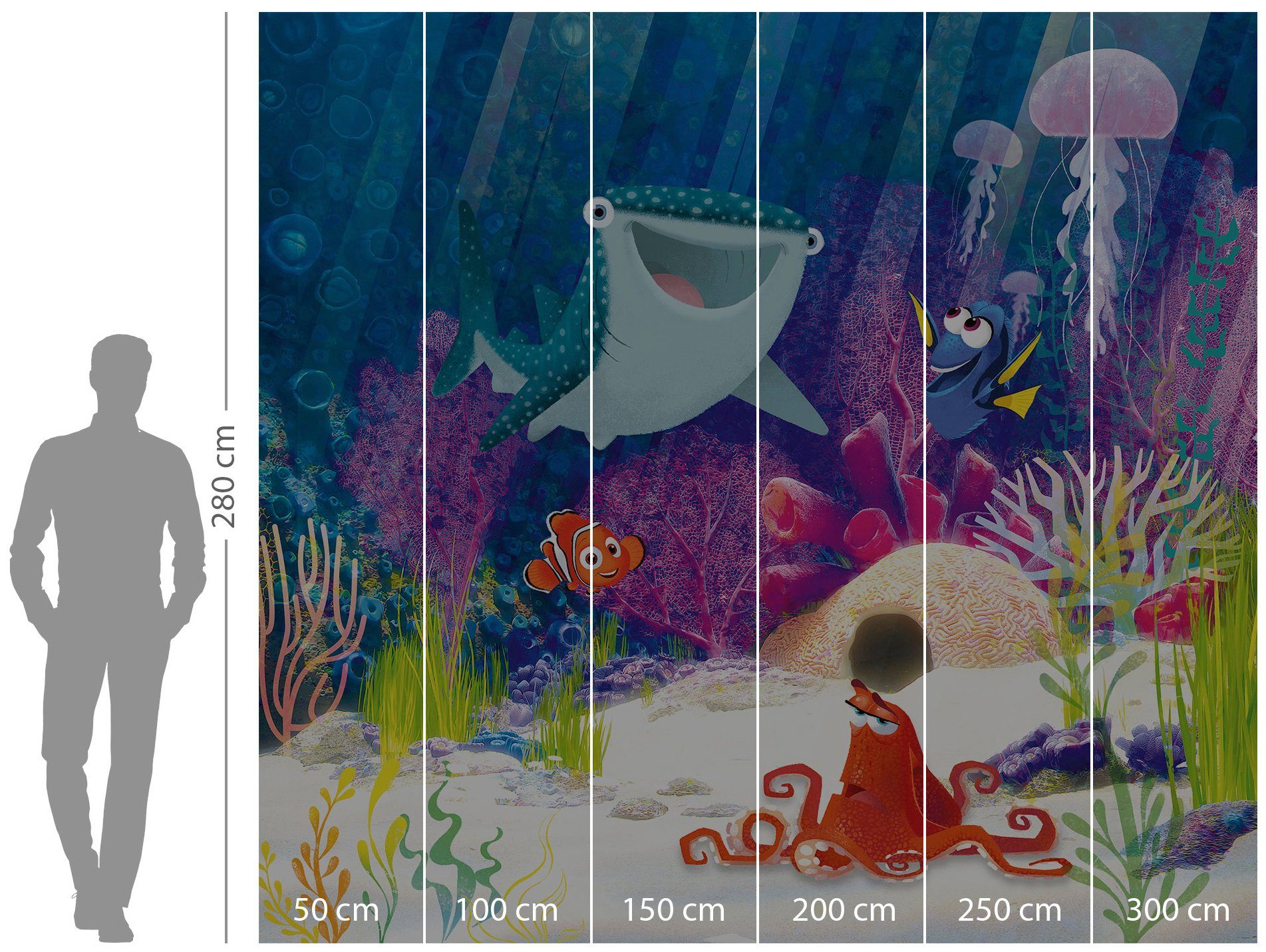 Komar Vliesbehang Digitale print vlies - Dory Aqua Party - Afmeting 300 x 280 cm