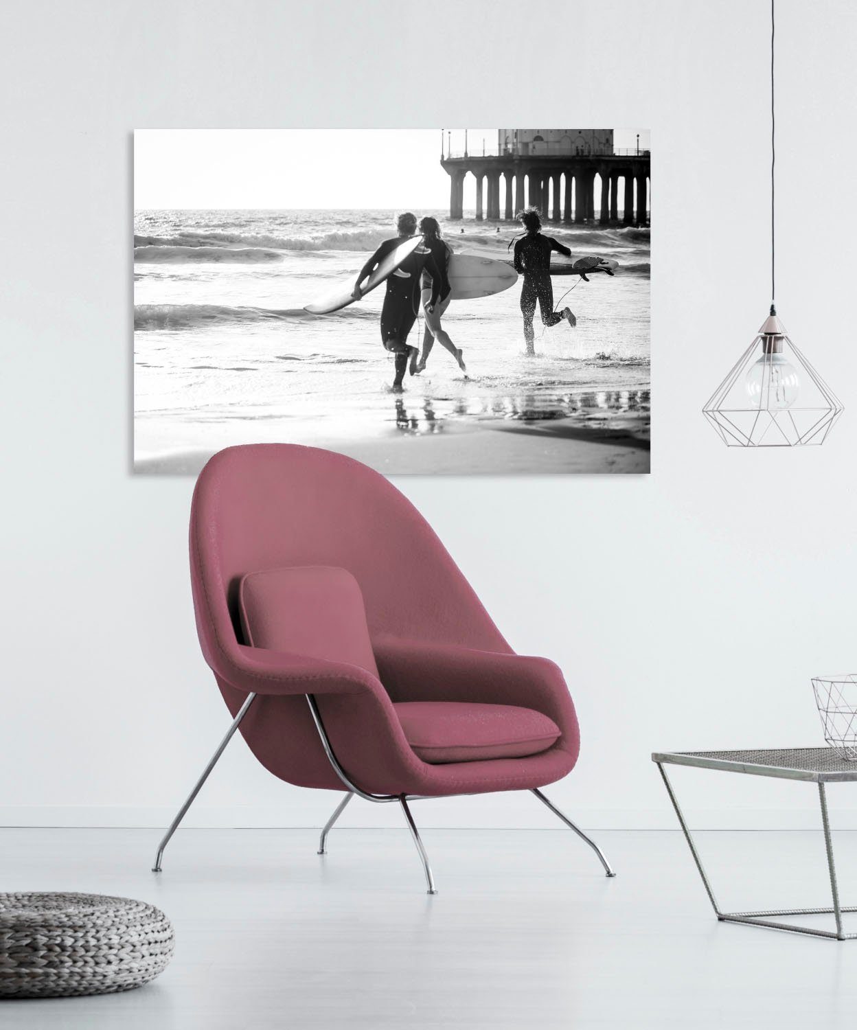queence Artprint op acrylglas Surfer op het strand Fine Art-print in galeriekwaliteit