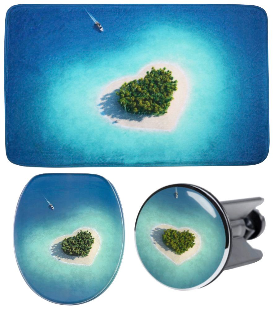 Sanilo Set badkameraccessoires Dream Island bestaand uit toiletzitting, badmat en wastafelplug (complete set, 3-delig) badkameraccessoires blauw