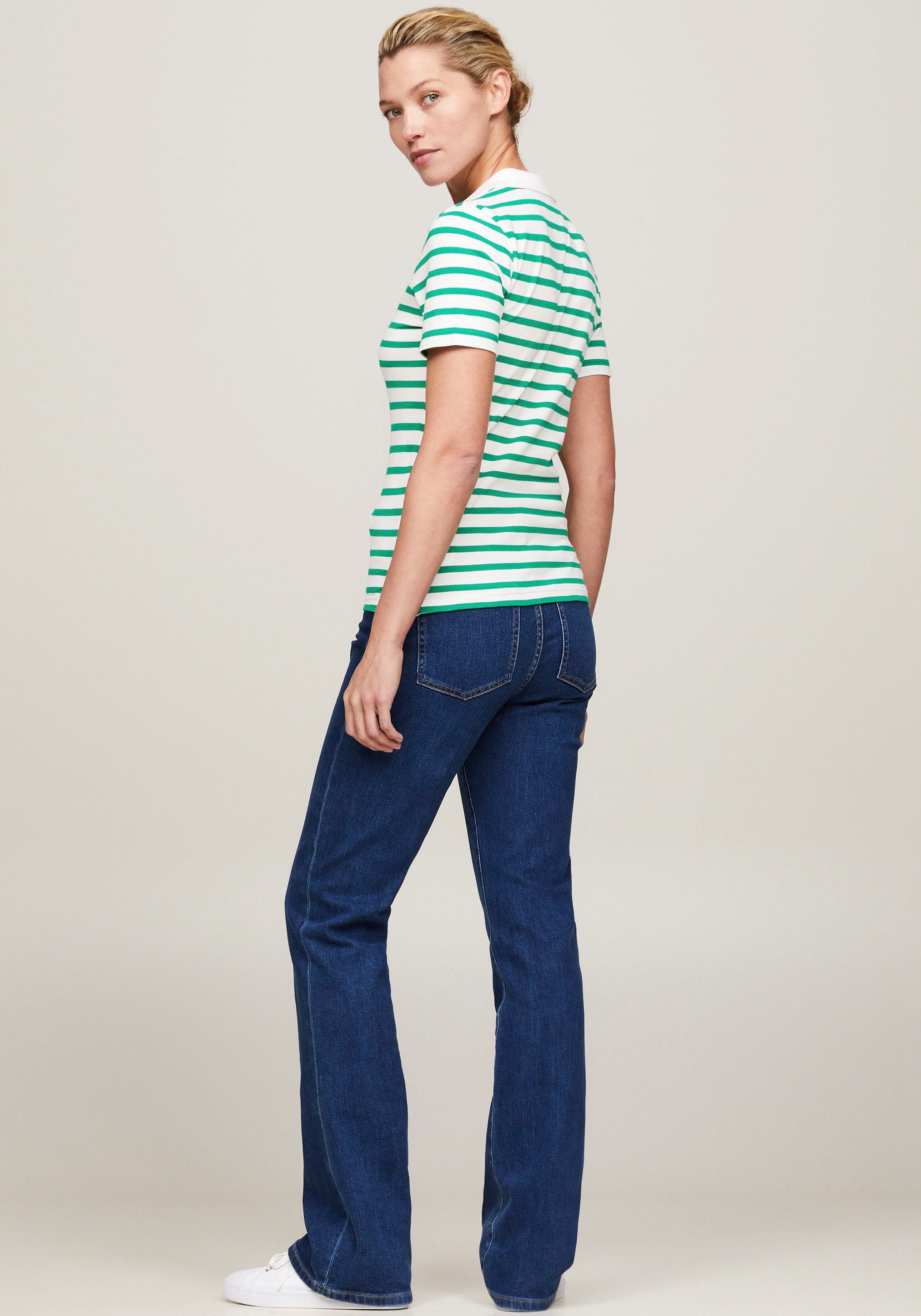 Tommy Hilfiger Poloshirt 1985 SLIM PIQUE STRIPE POLO SS met discreet geborduurd tommy hilfiger logo