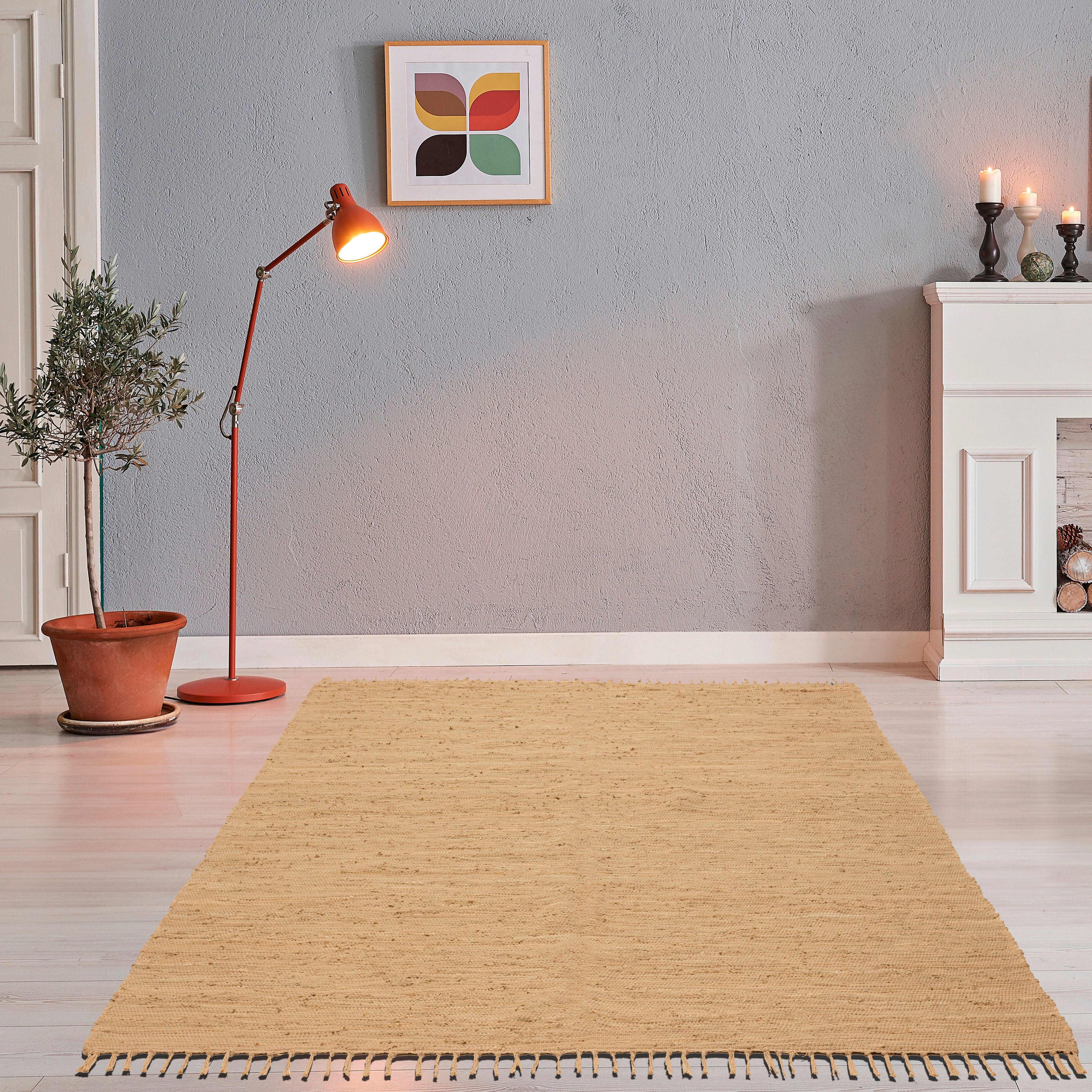 THEKO Vloerkleed Happy Cotton Handgeweven vloerkleed, platweefsel, puur katoen, met de hand geweven, met franje