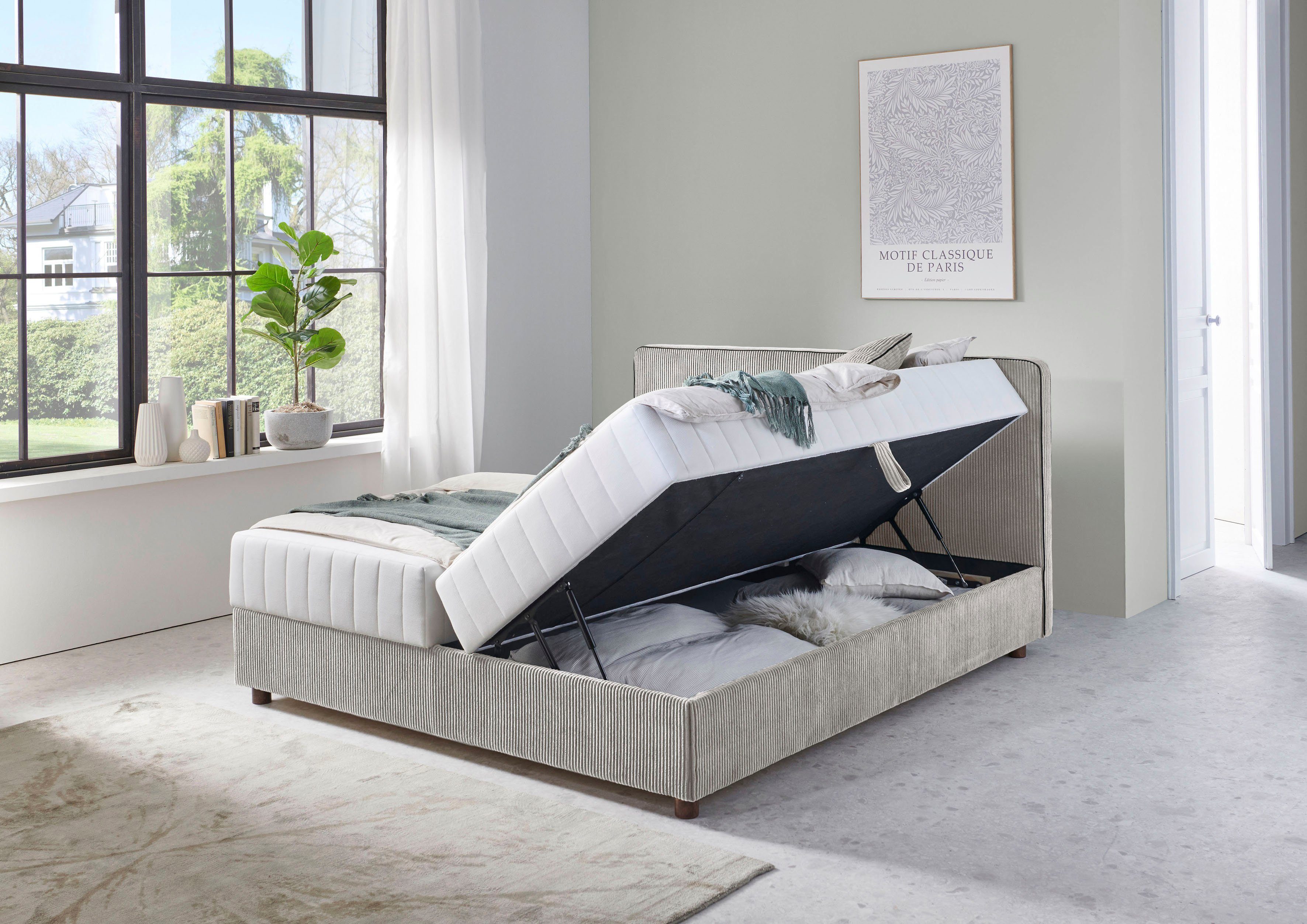 ATLANTIC home collection Bed Corinna Boxspring bed incl. opbergruimte, ribfluweel, verkrijgbaar in verschillende breedtes