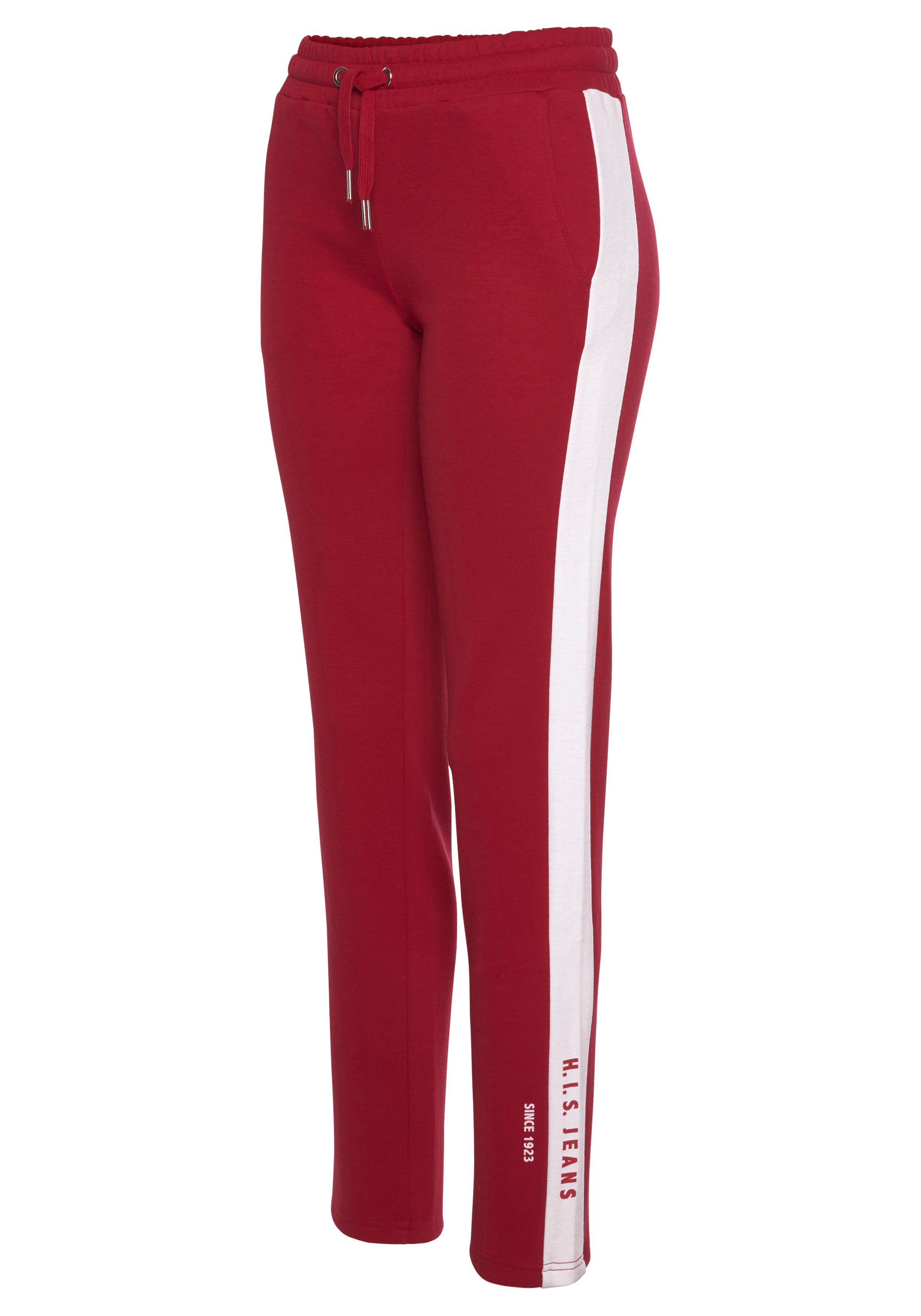 H.I.S Relaxbroek met witte zijstreep en logoprint, loungepak