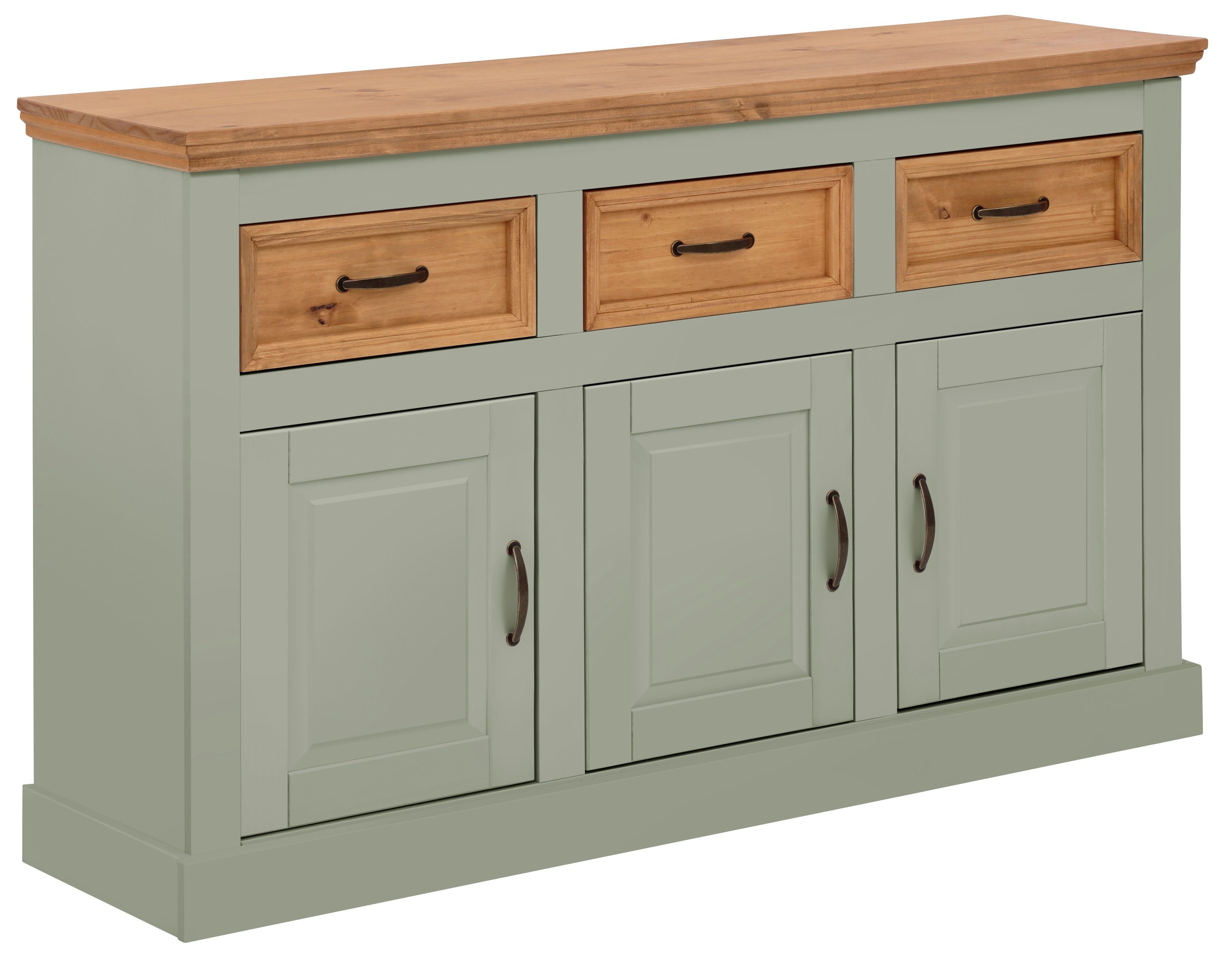 Home affaire Dressoir Selma Commode van massief grenenhout, breedte 145 cm dressoirs groen