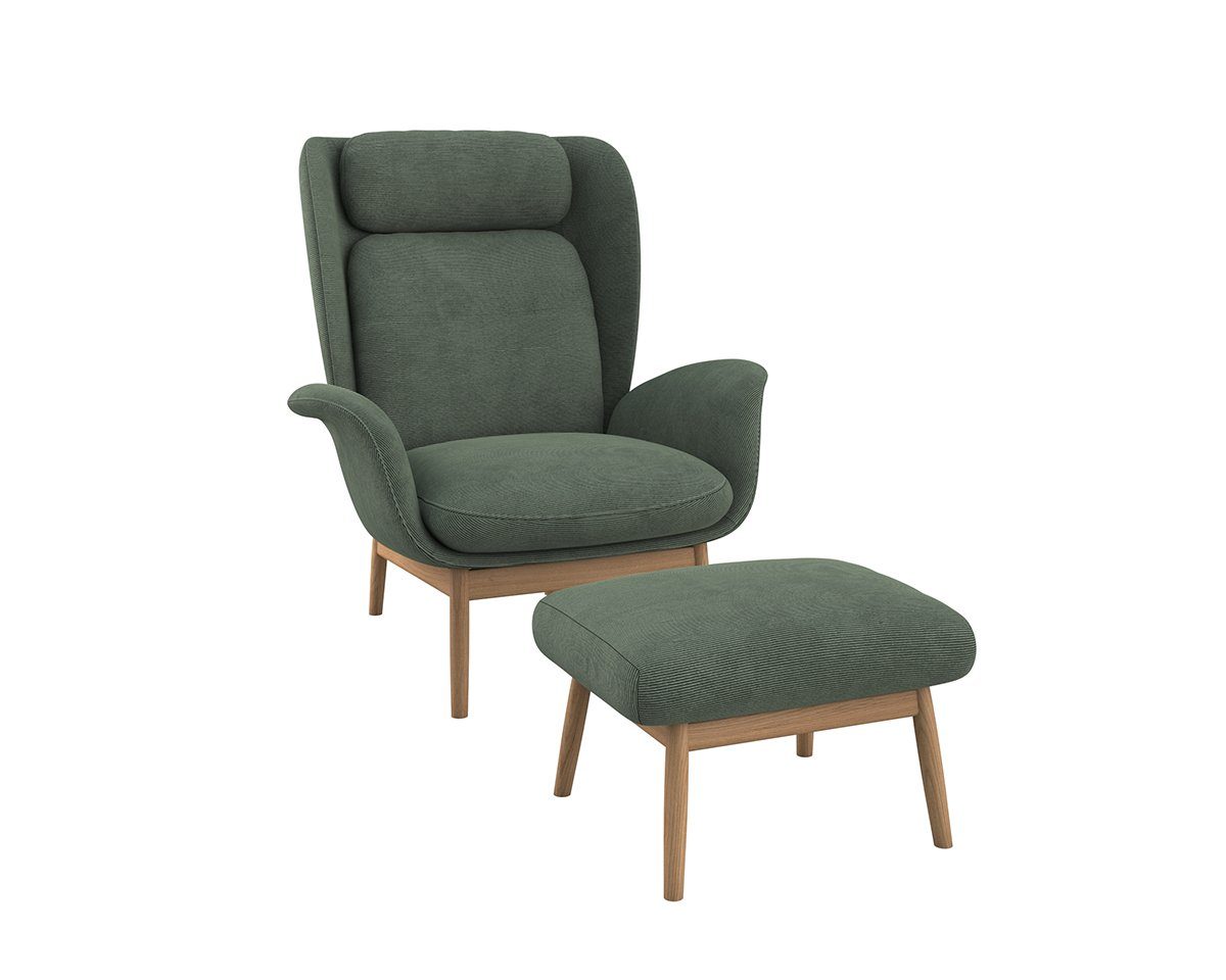 FLEXLUX Oorfauteuil Padova Stijl & comfort, organische vorm, geïntegreerde lendesteun, eikenhouten voet fauteuils groen