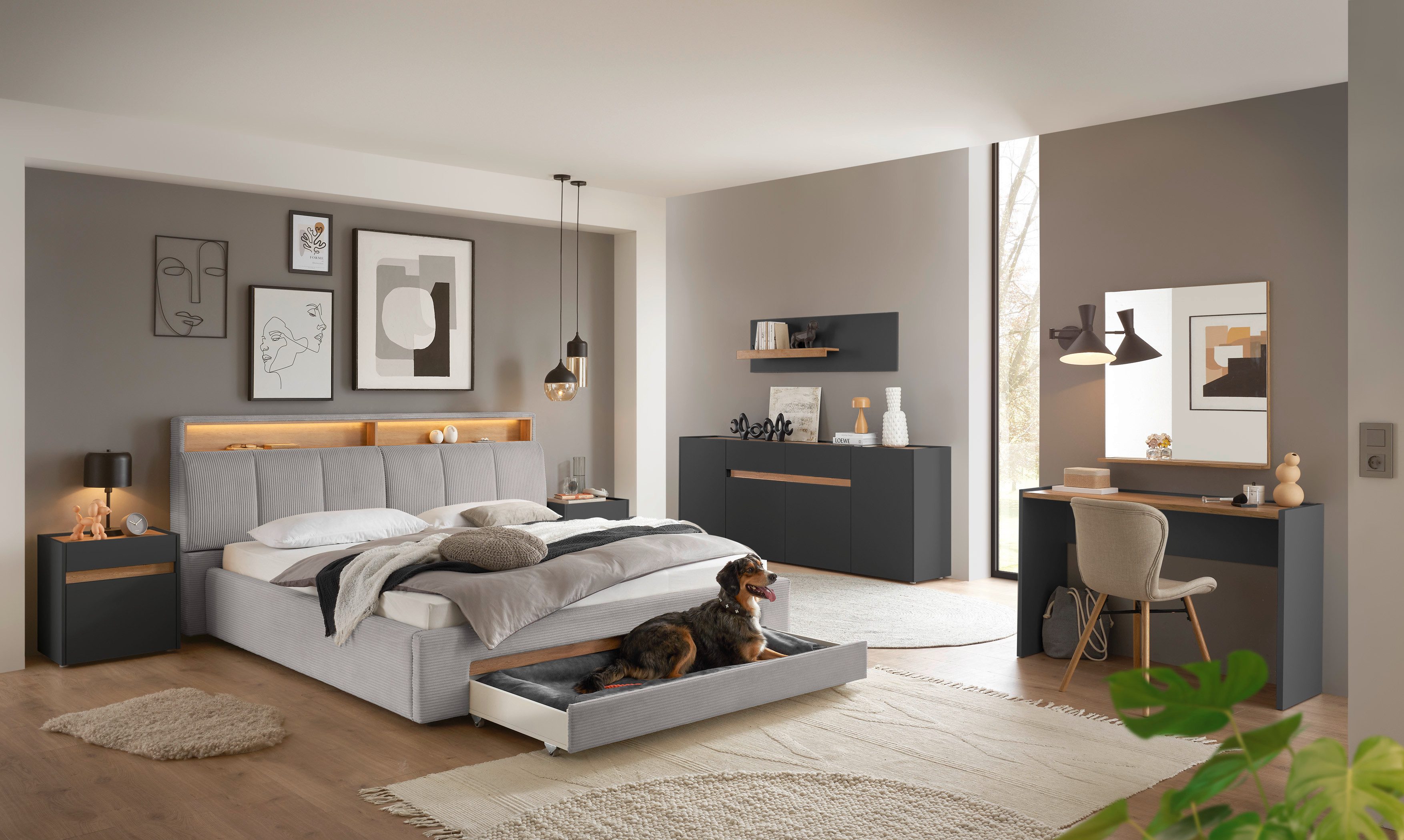 INOSIGN Gestoffeerd bed CiTY/GiRON,, gepolsterd opbergbed, met LED-verlichting Bedkisten met hondenbed of als opbergruimte, opklapbare hoofdeinden