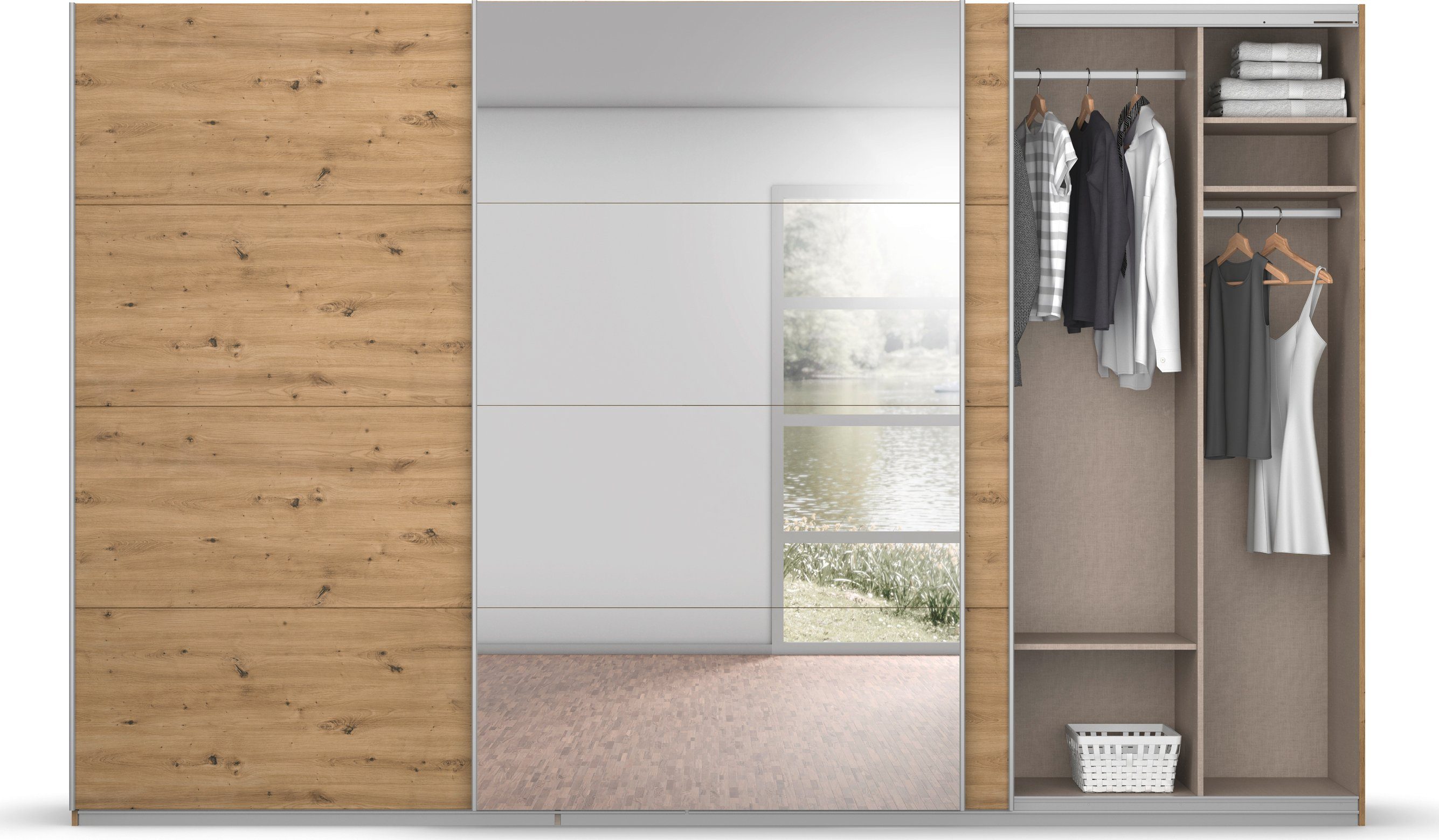 rauch Zweefdeurkast Kledingkast kast garderobe BESTSELLER KOLUNA met spiegel inclusief 2 binnenladen en extra legplanken made in germany