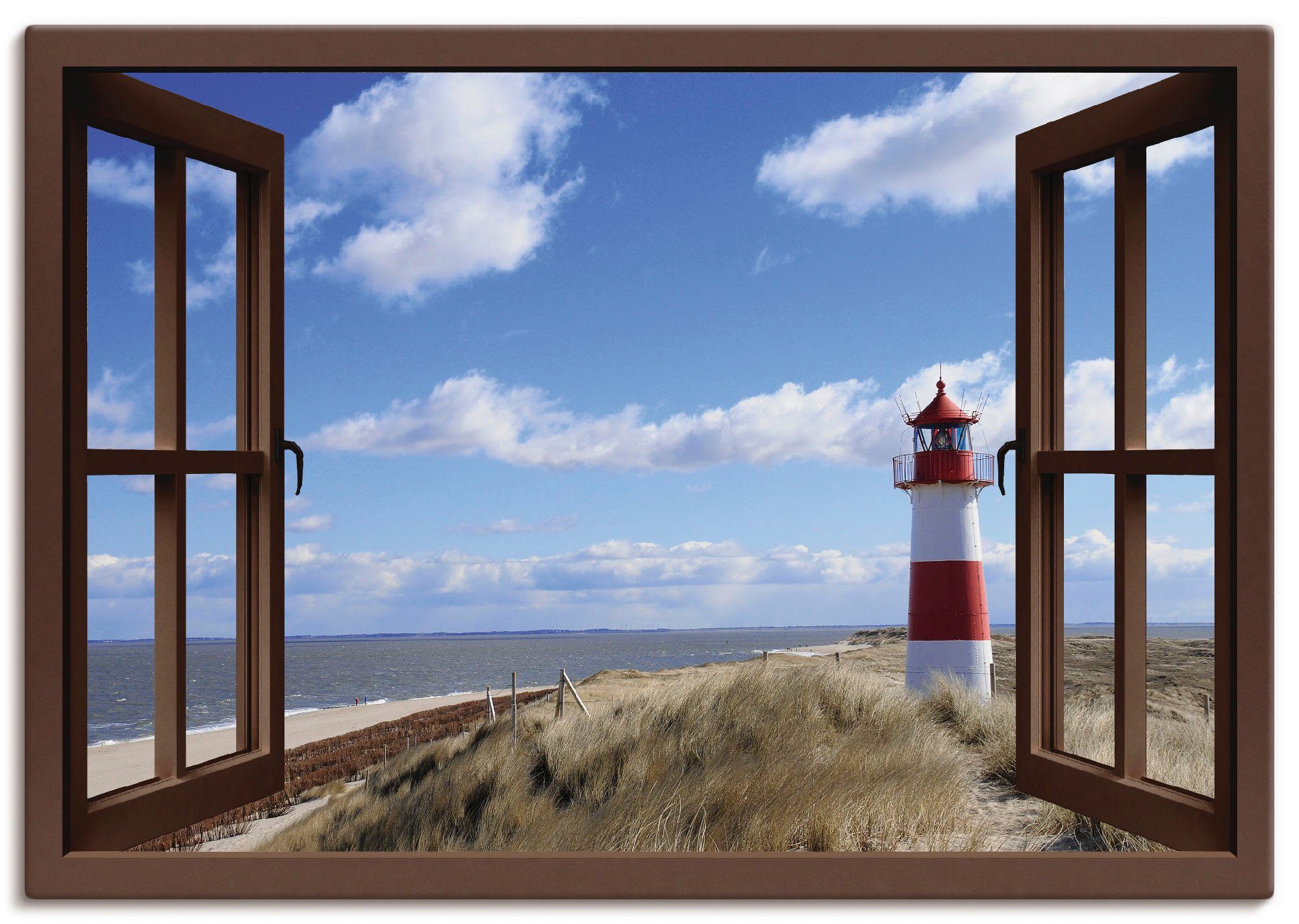 Artland Artprint Blik uit het venster - vuurtoren Sylt in vele afmetingen & productsoorten -artprint op linnen, poster, muursticker / wandfolie ook geschikt voor de badkamer (1 stu