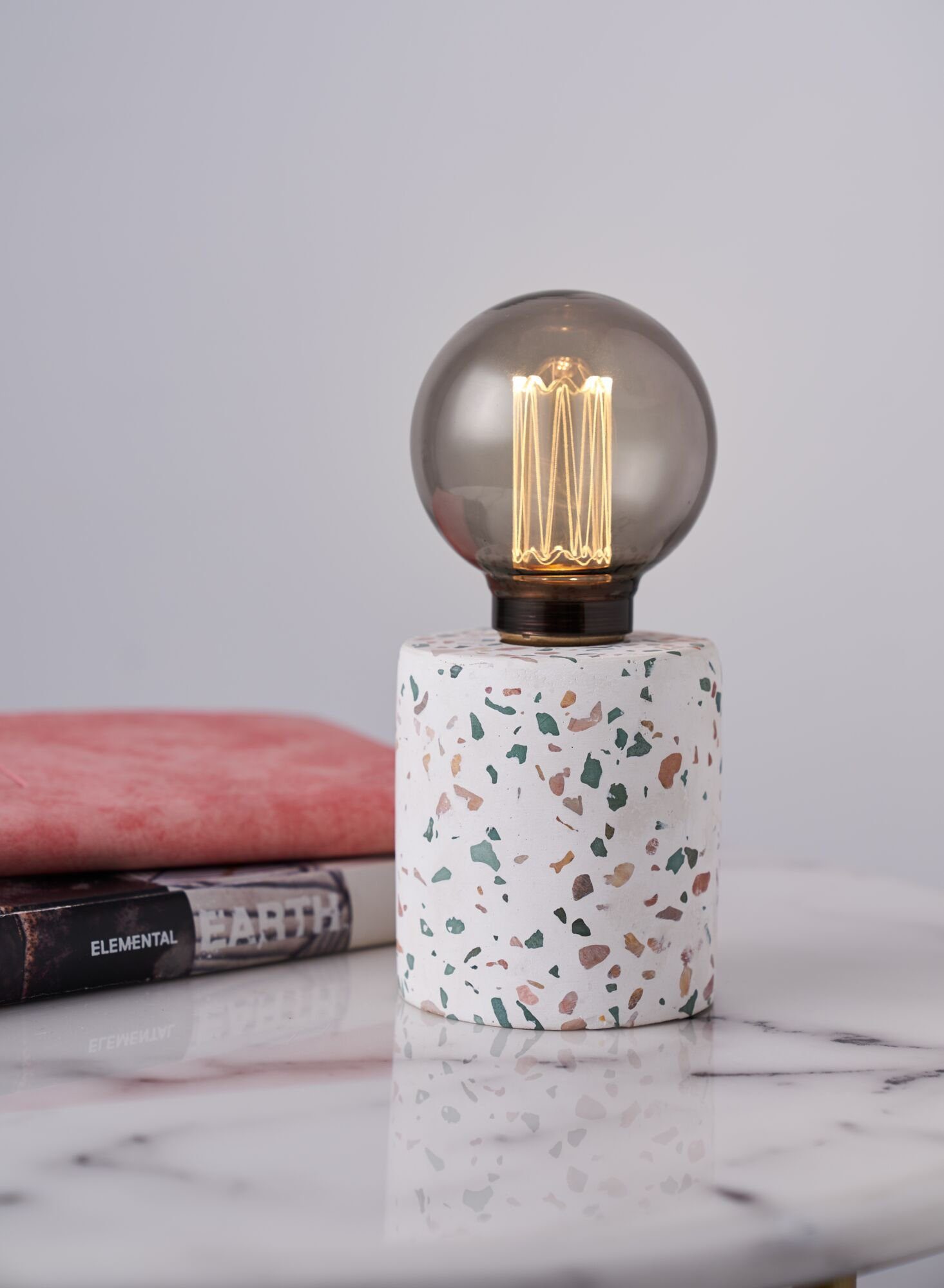 Pauleen Tafellamp Elegant Flare E27, timer, batterij, terrazzo, beton/glas (1 stuk)