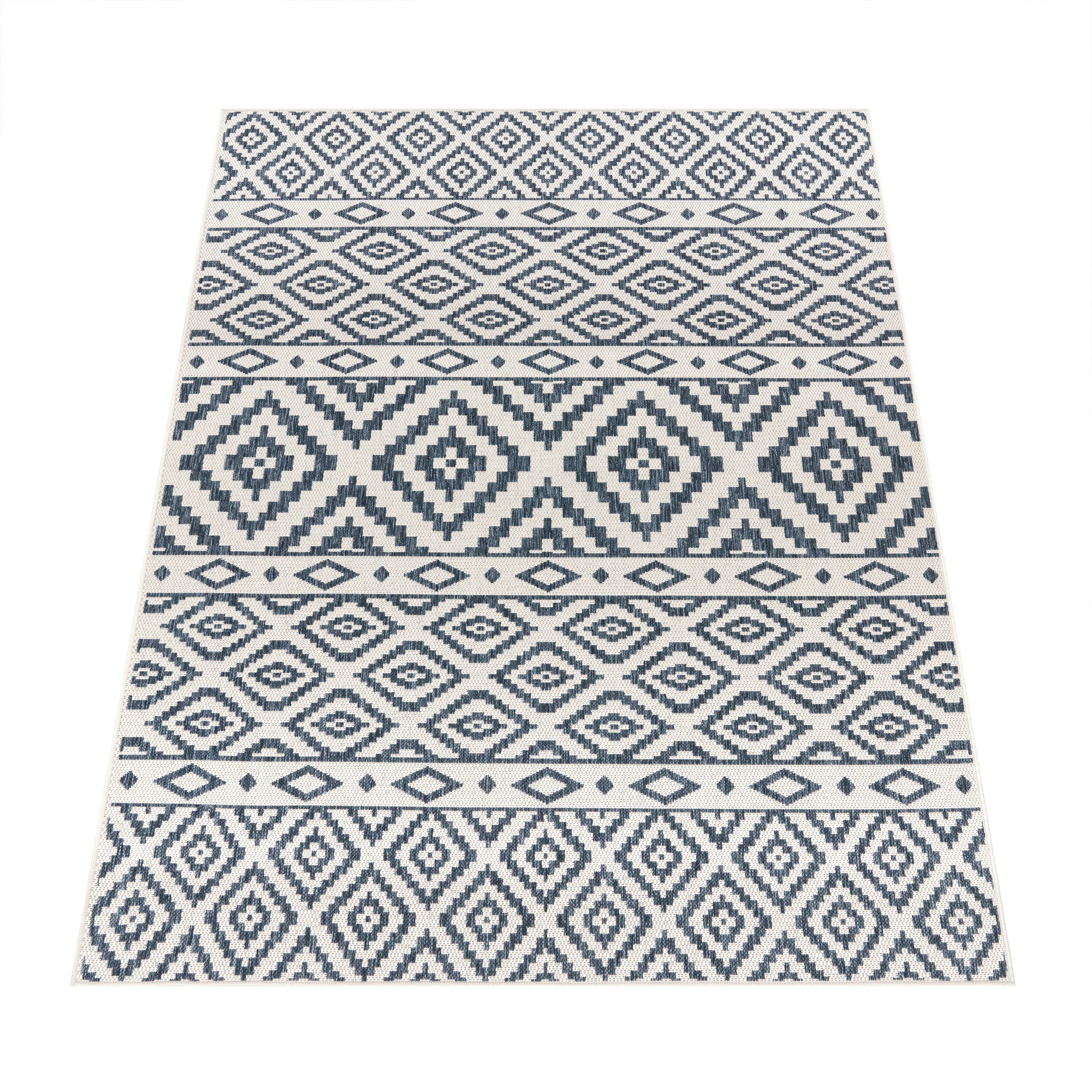 Paco Home Vloerkleed Coco 201 Platweefsel, ruitdesign, geschikt voor binnen en buiten, woonkamer moderne vloerkleden blauw