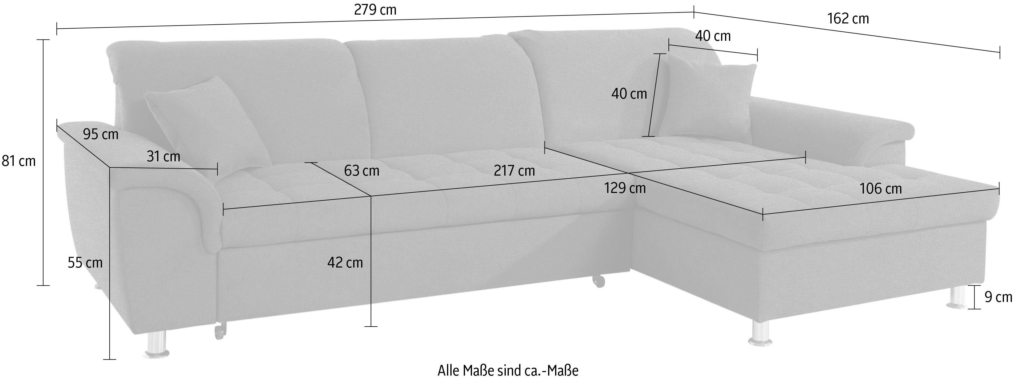 DOMO collection Hoekbank Franzi L-vorm naar keuze met verstelbare hoofdsteun (dan diepte: 170 cm)