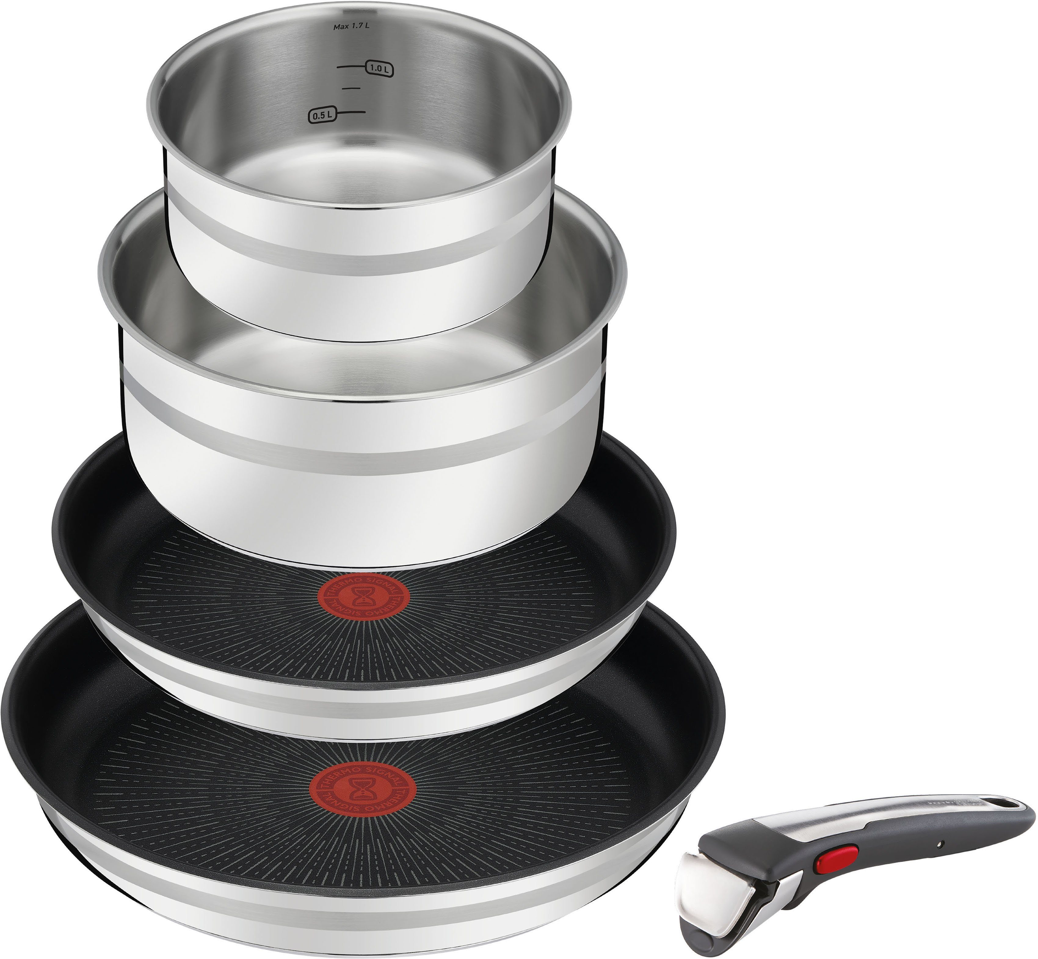 Tefal Pannenset Jamie Oliver Ingenio G6, 5-delig Ingenio kookgerei set inductie geschikt voor alle kookplaten, ovenbestendig, ruimtebesparend,