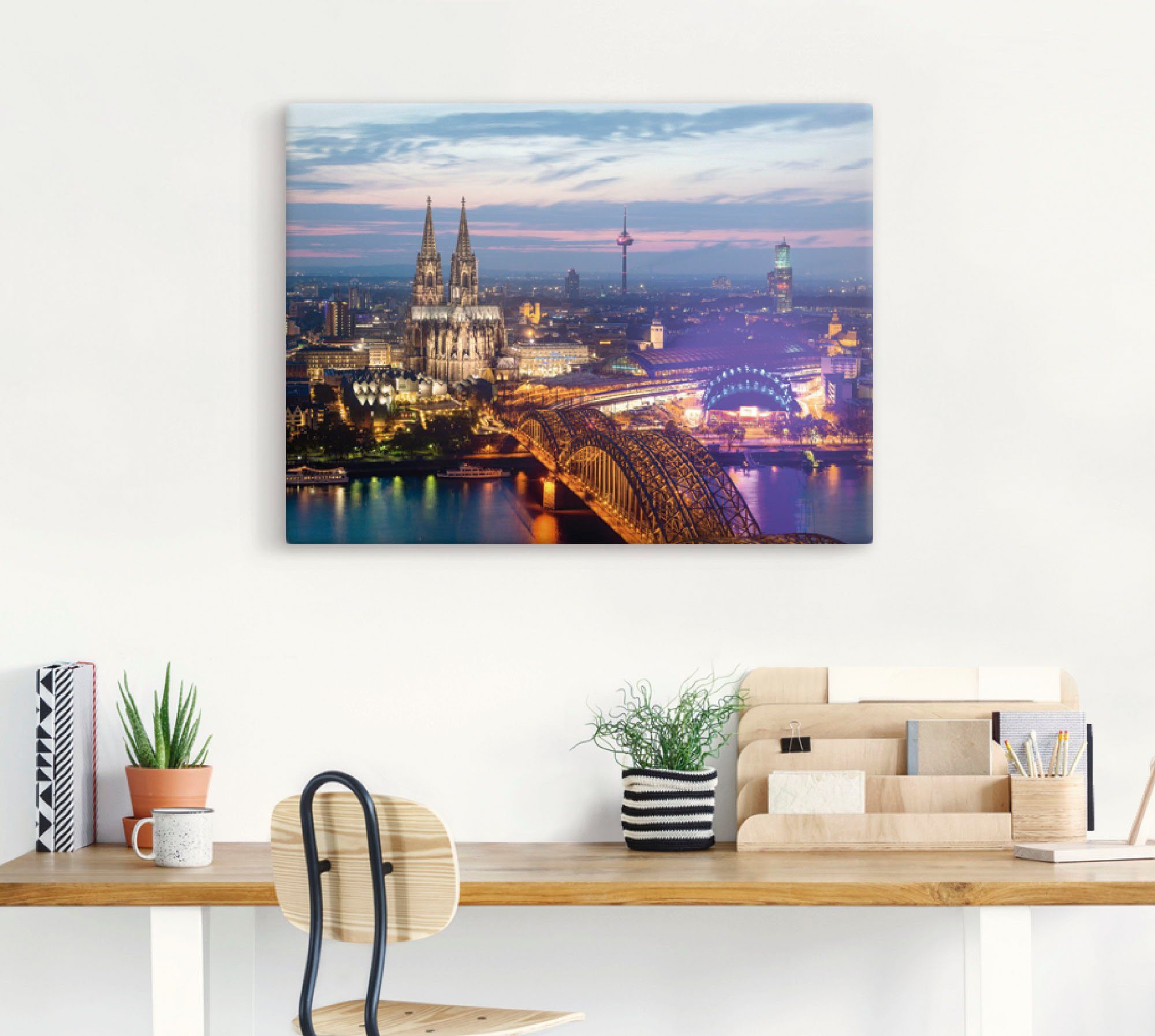 Artland Artprint Keulen panorama in de avond als artprint van aluminium, artprint voor buiten, artprint op linnen in verschillende maten