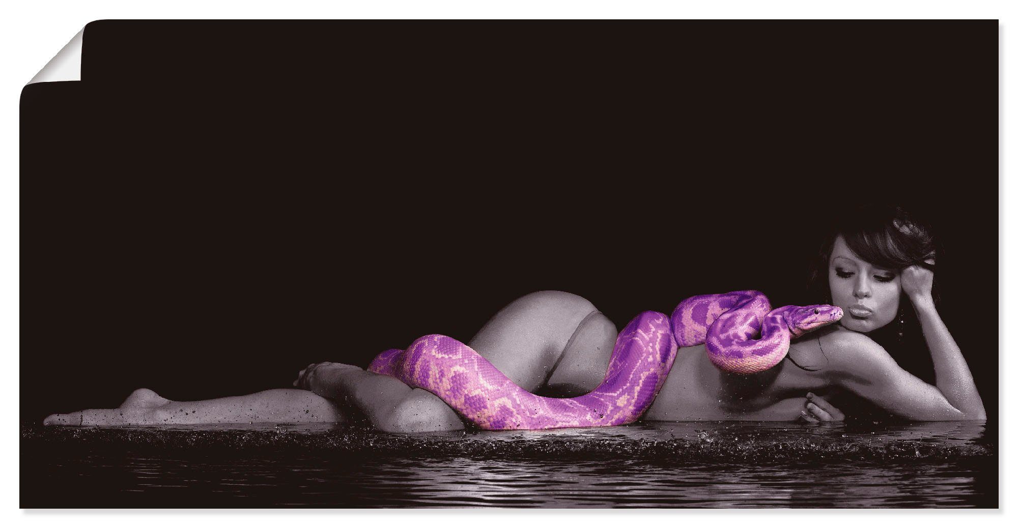 Artland Artprint Vrouw in water liggend met python in vele afmetingen & productsoorten - artprint van aluminium / artprint voor buiten, artprint op linnen, poster, muursticker / wa