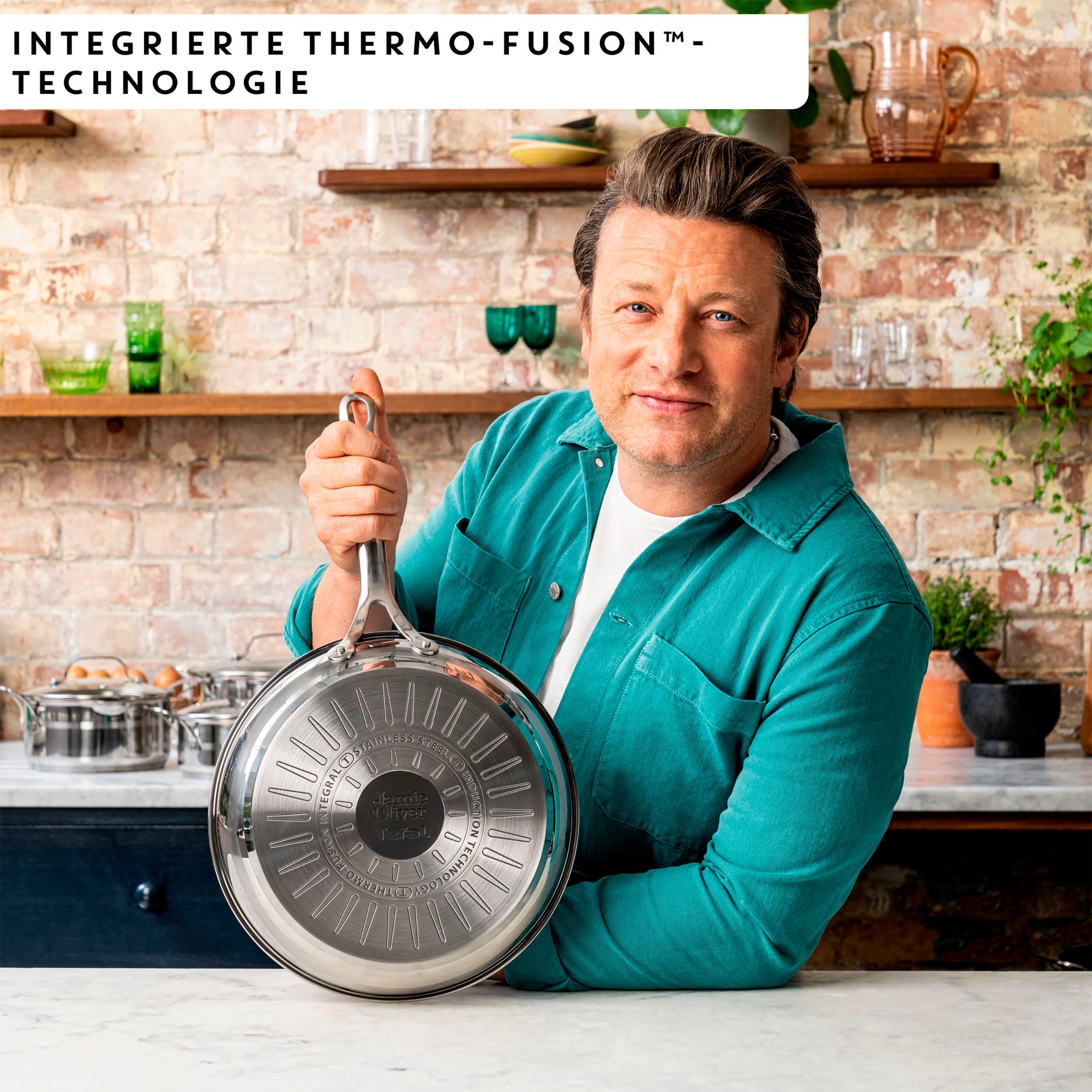 Tefal Koekenpan Jamie Oliver E31104 Cook Smart onbehandeld roestvrij staal, thermo-fusie, inductiegeschikt