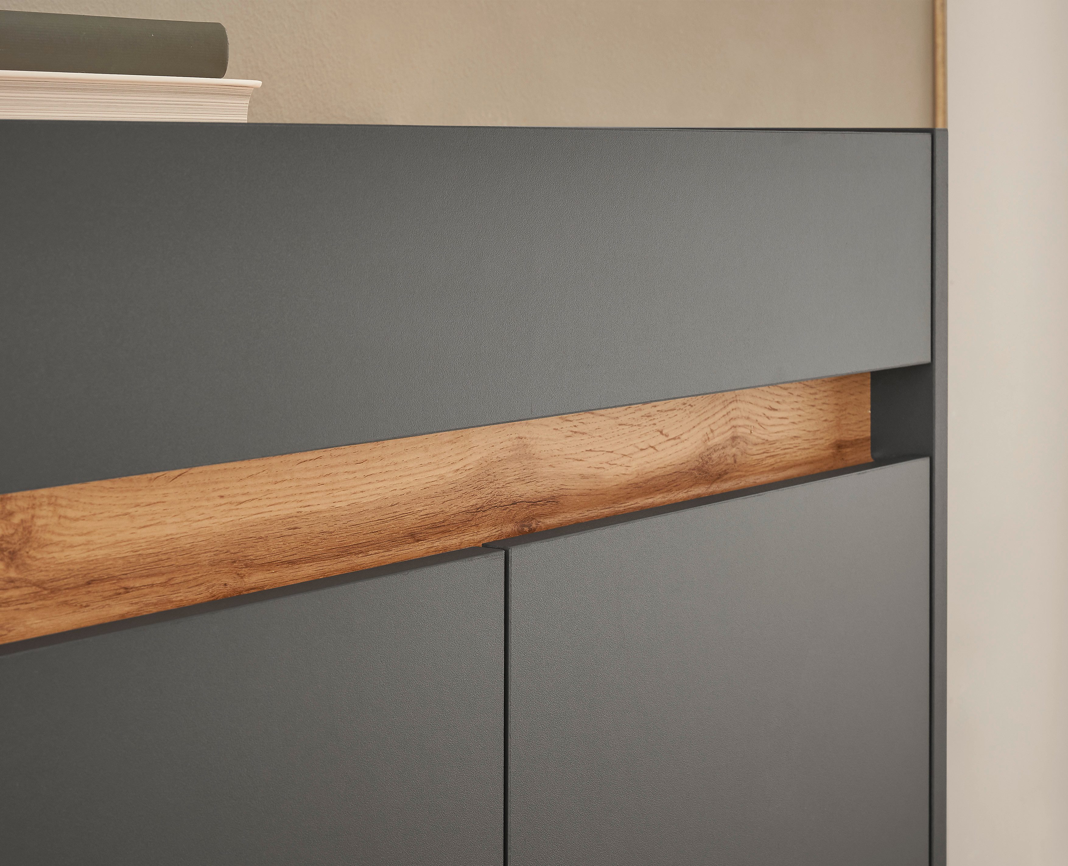 INOSIGN Halmeubelset GIRON/ CiTY, Garderobe in Wotan Eik, moderne garderobekast bevat kast, commode, spiegel, paneel & schoenenbank + zitkussen (complete set, 5-delig)