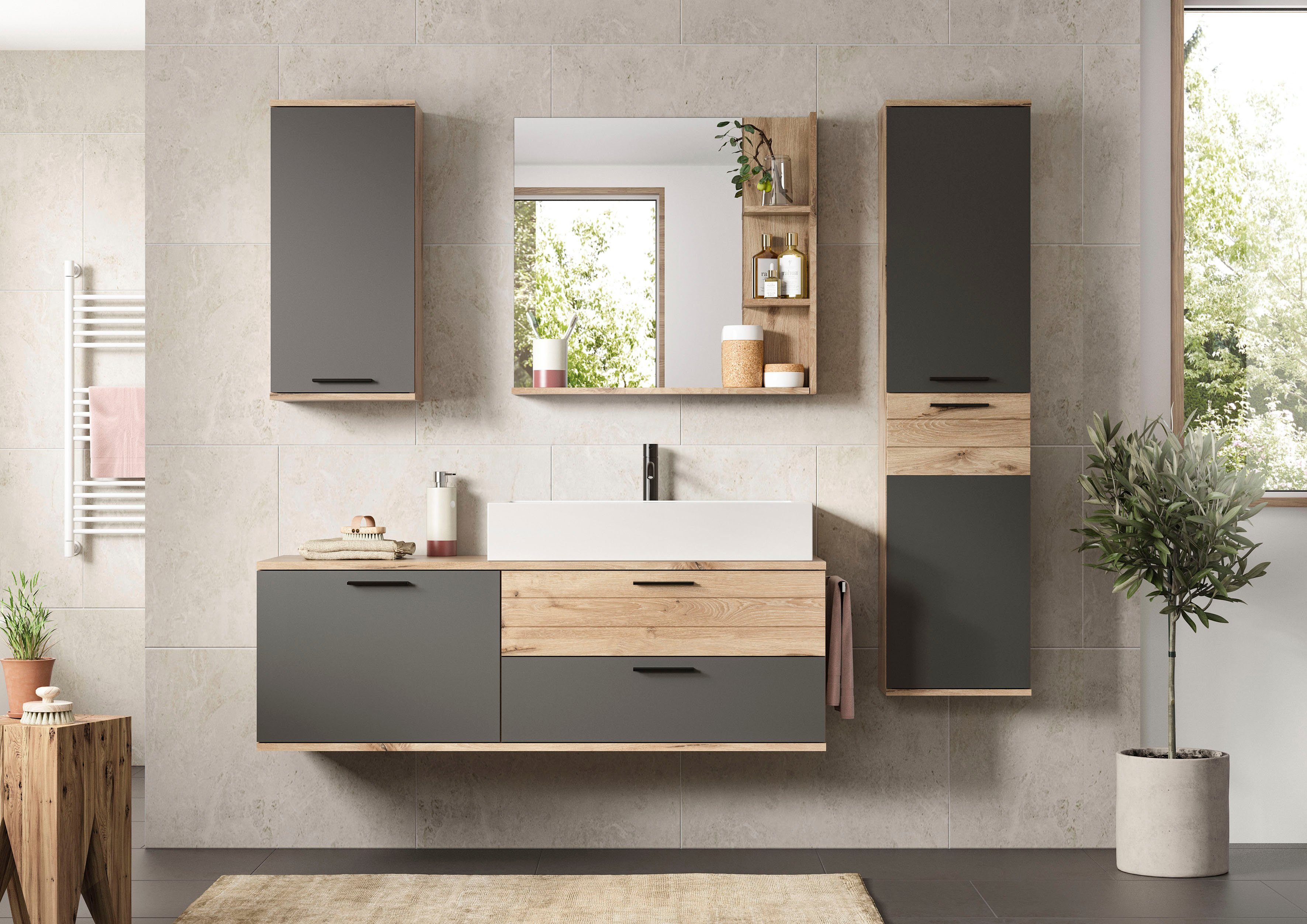 INOSIGN Badkamerserie Riga, 4-delig, inclusief keramisch opzetwastafel, bestaande uit: (set, 4-delig)