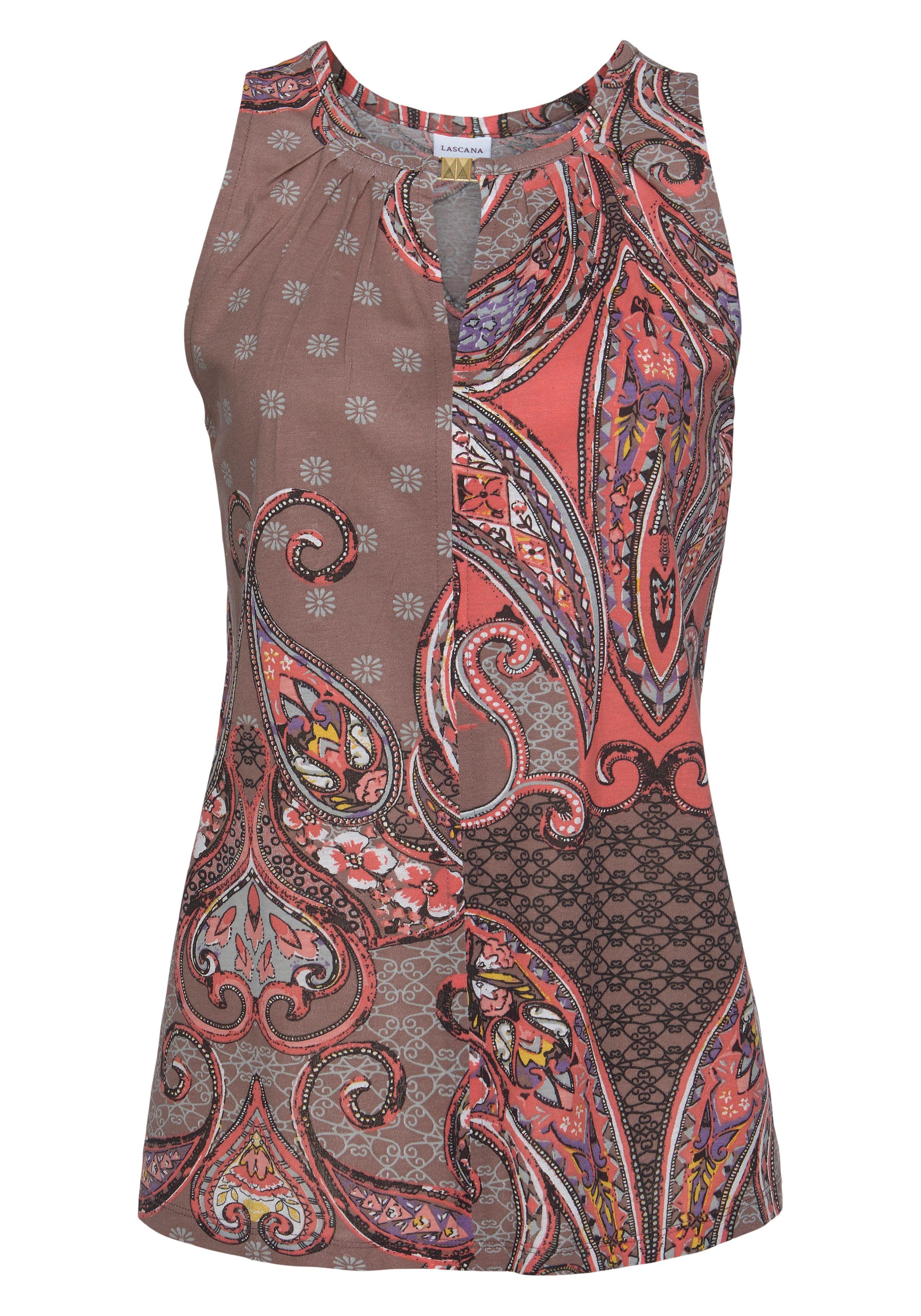 Lascana Tanktop met paisley-print en decoratieve accessoires, elegant blousetop