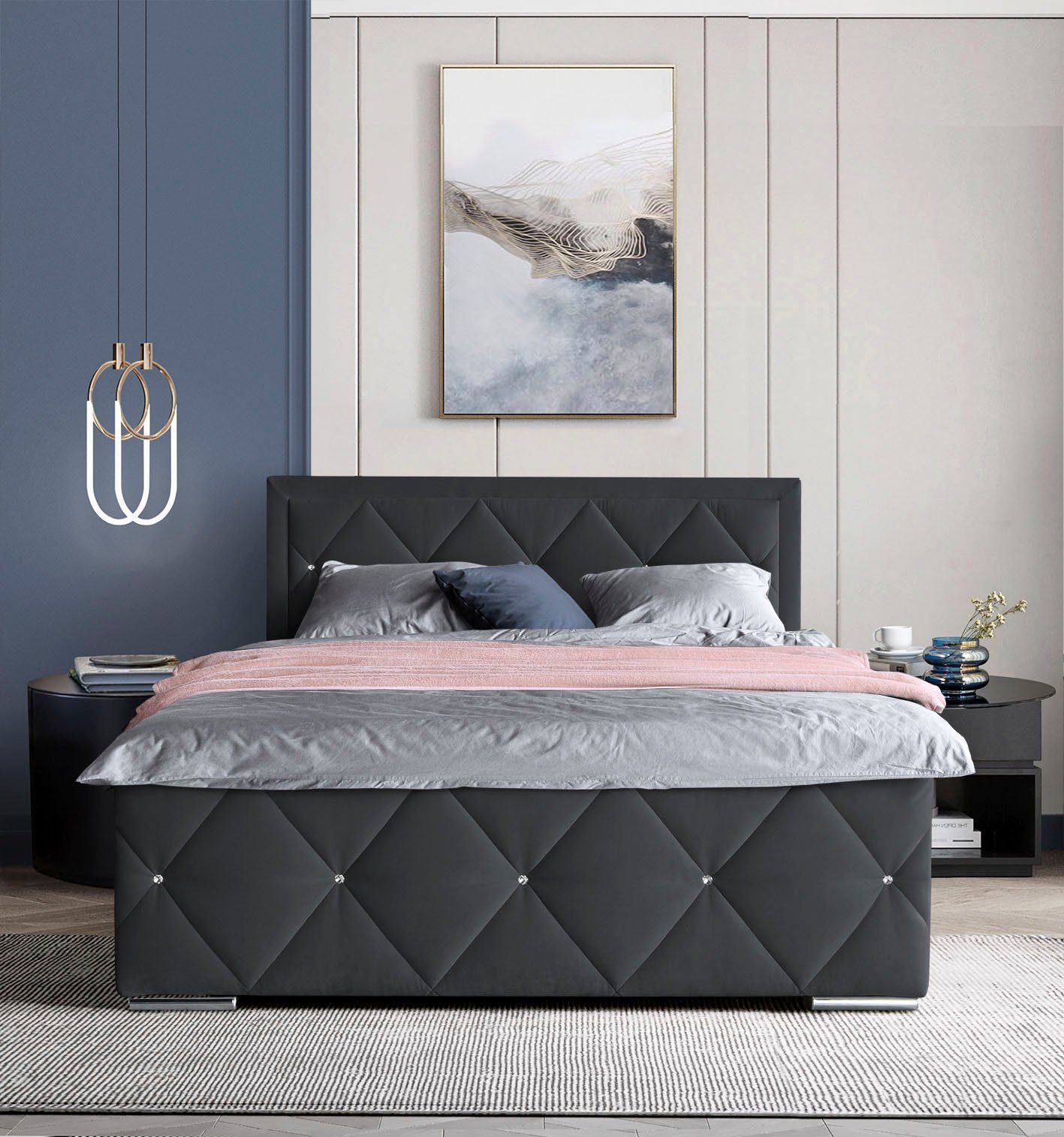 Leonique Boxspring Alfie, bestseller! Inclusief bedlade & topper Optioneel met knoopstiksels of strassstenen, H2, H3 en H4 verkrijgbaar