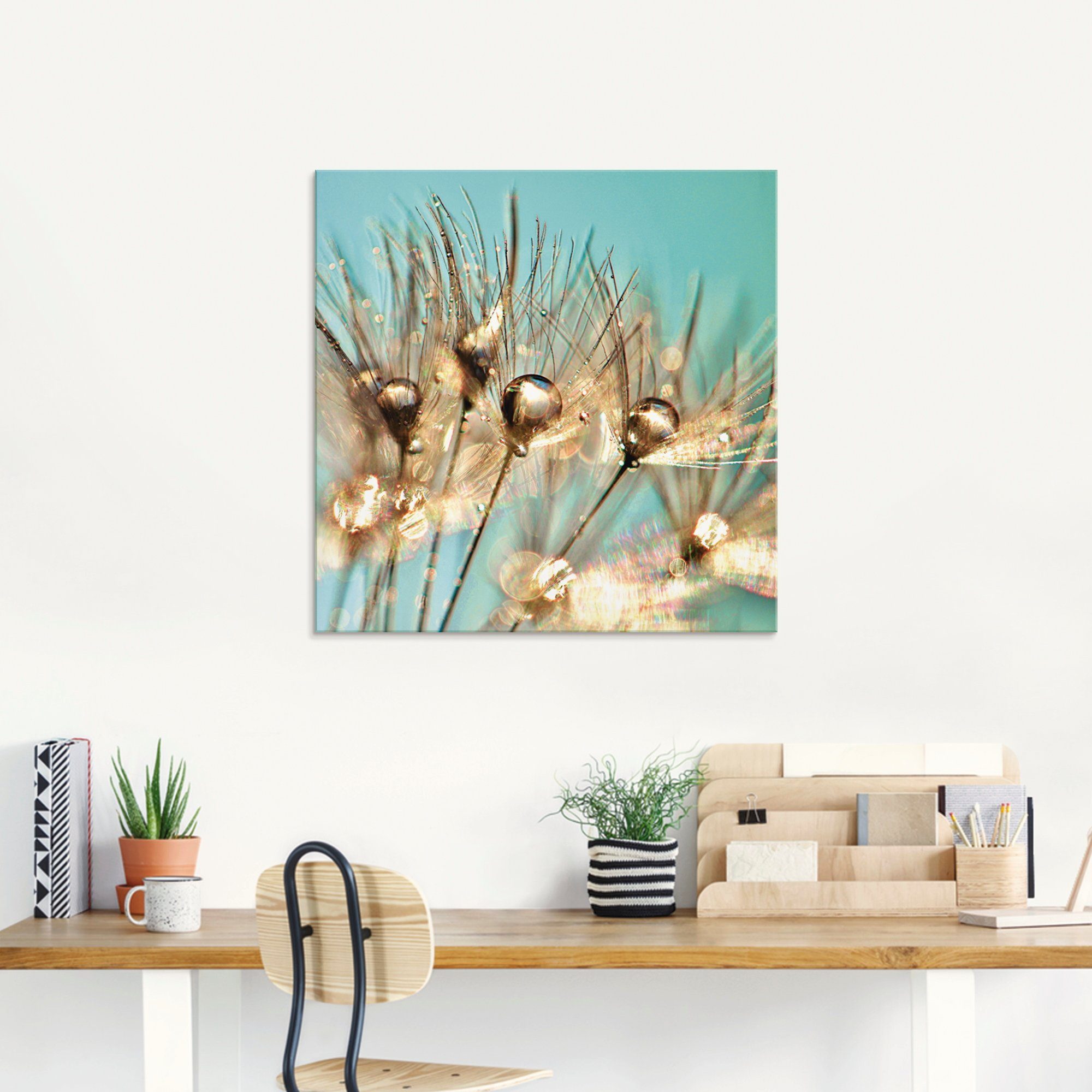 Artland Print op glas Pluizenbol goudkleurige touw