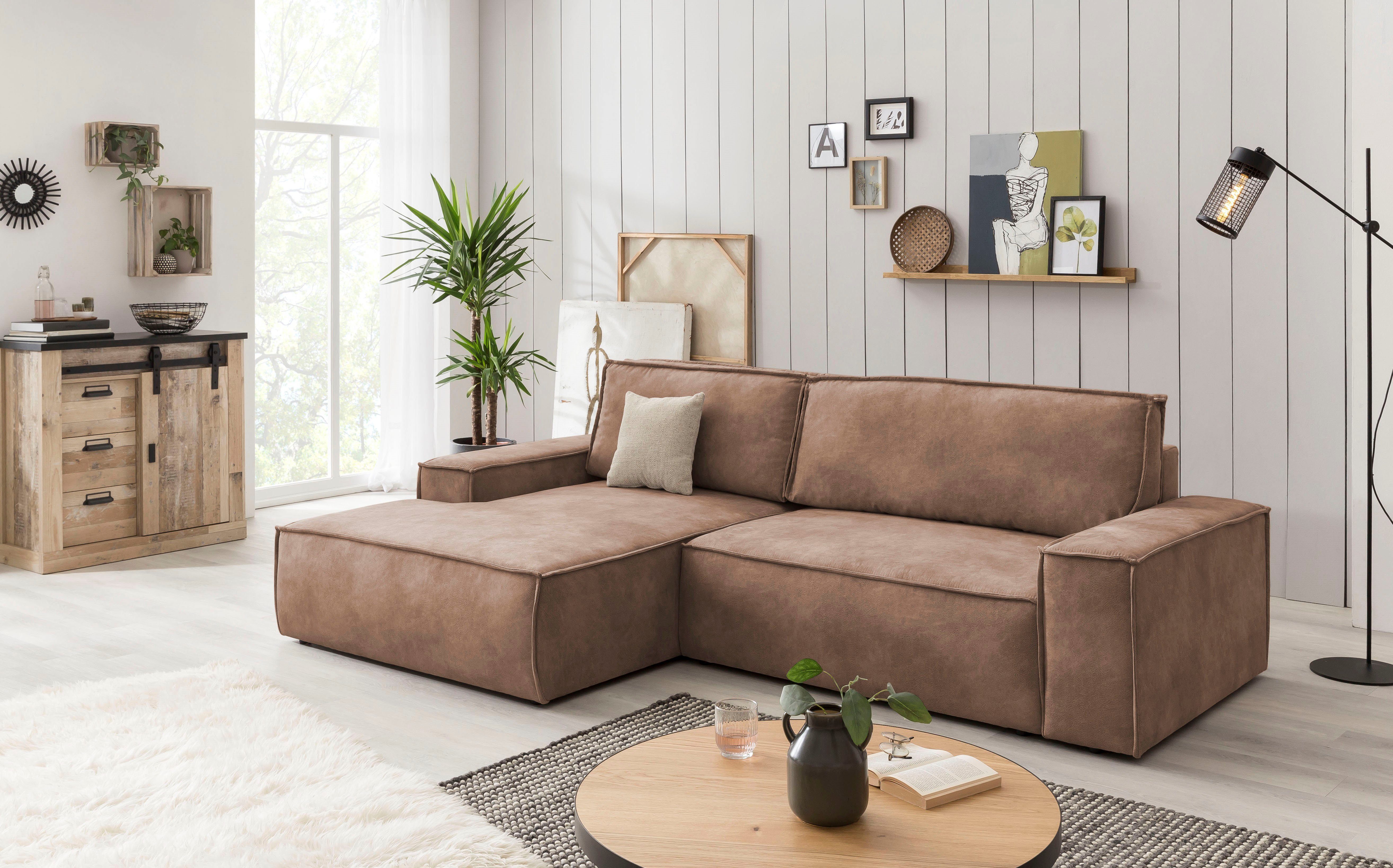 Home affaire Hoekbank SHERWOOD bedbank 267 cm, L-model, Slaapfunctie met bedlade (210x136 cm), cord, vintage, fluweel