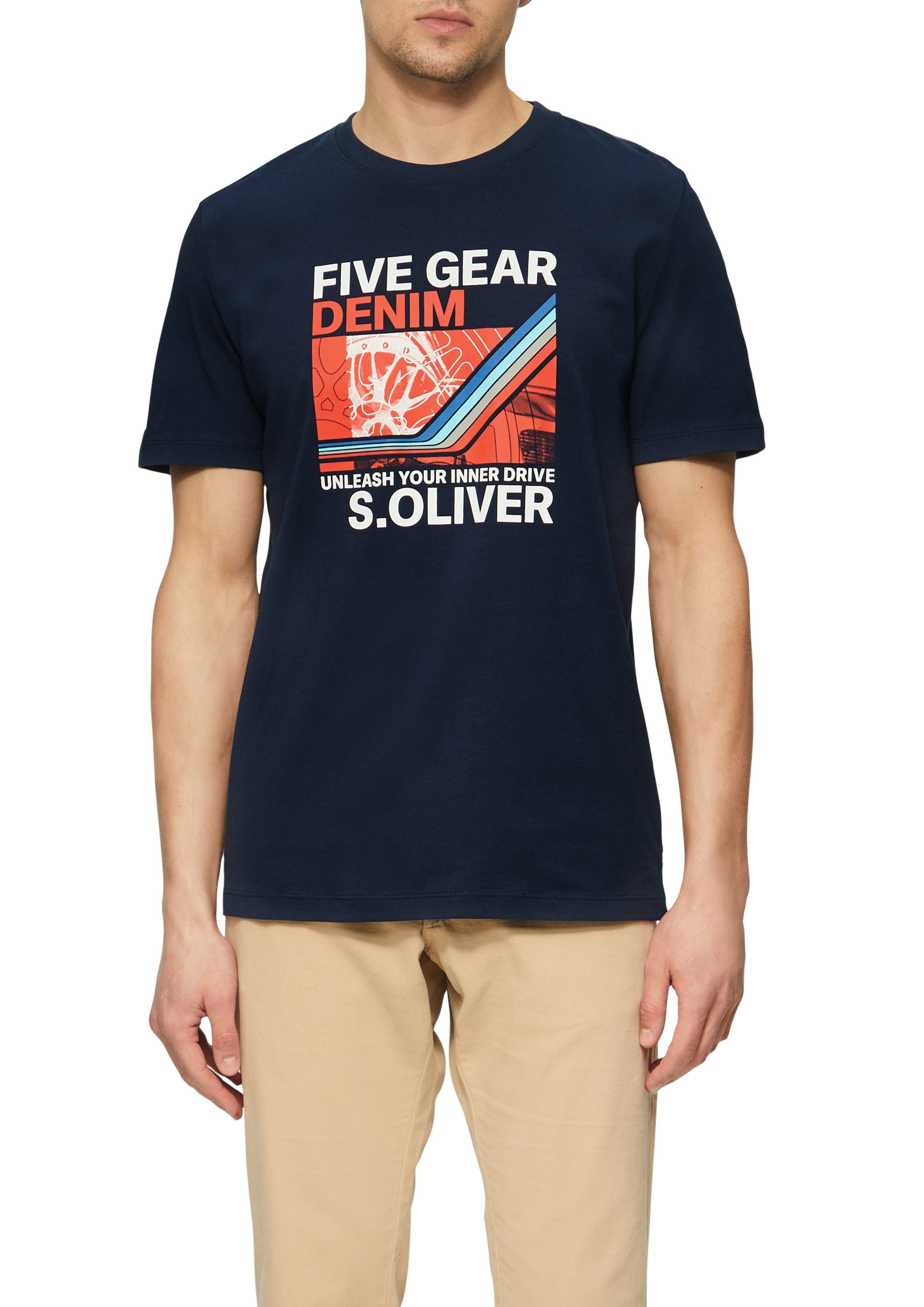s.Oliver T-shirt met frontprint heren t-shirts maat L blauw
