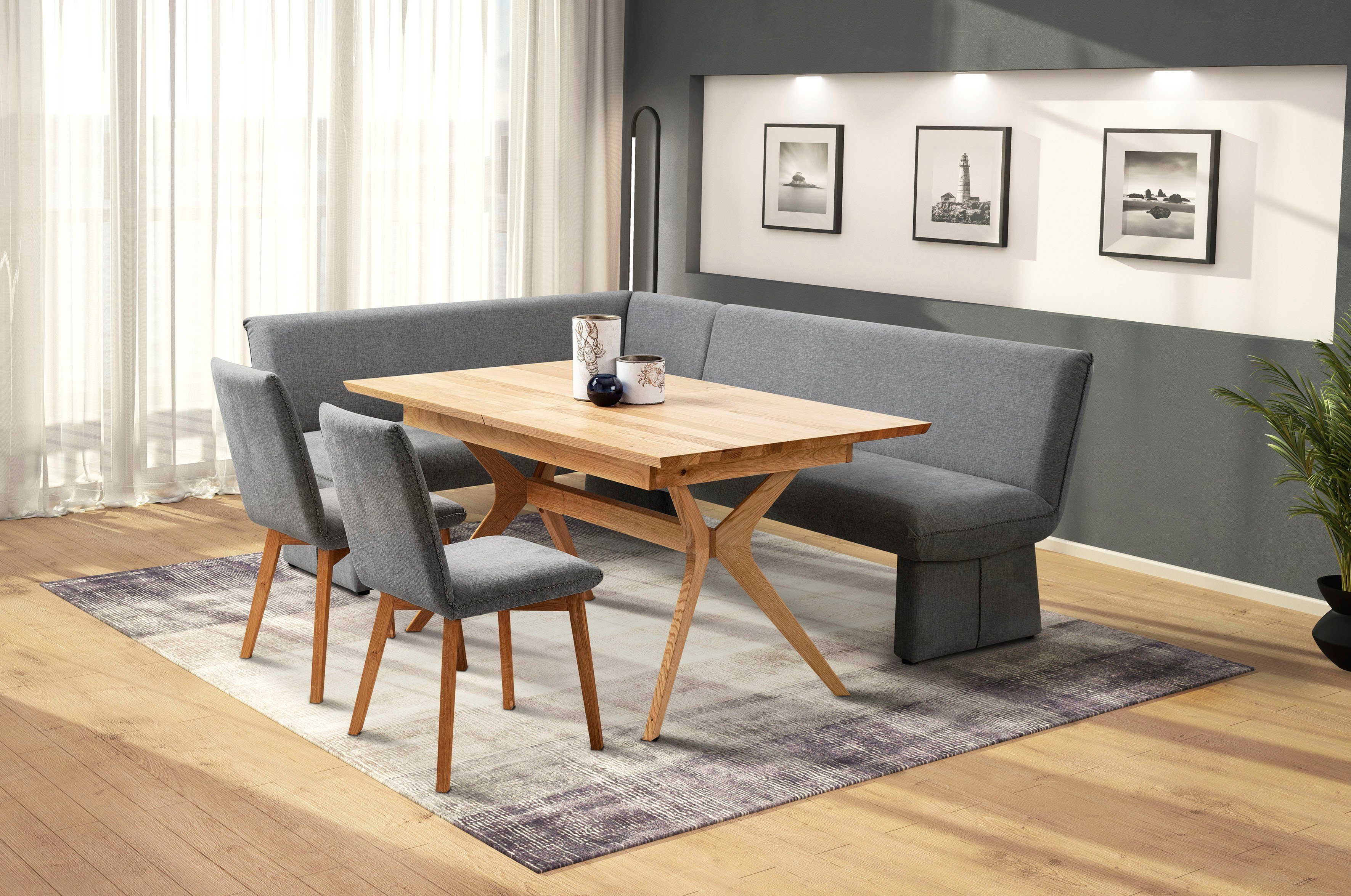 Premium collection by Home affaire Eethoek Londen Hoekbank met golfvering in de zitting, lange zijde breedte 240 cm, tafel uittrekbaar, breedte 160-210 cm (4-delig - 4 stuks)