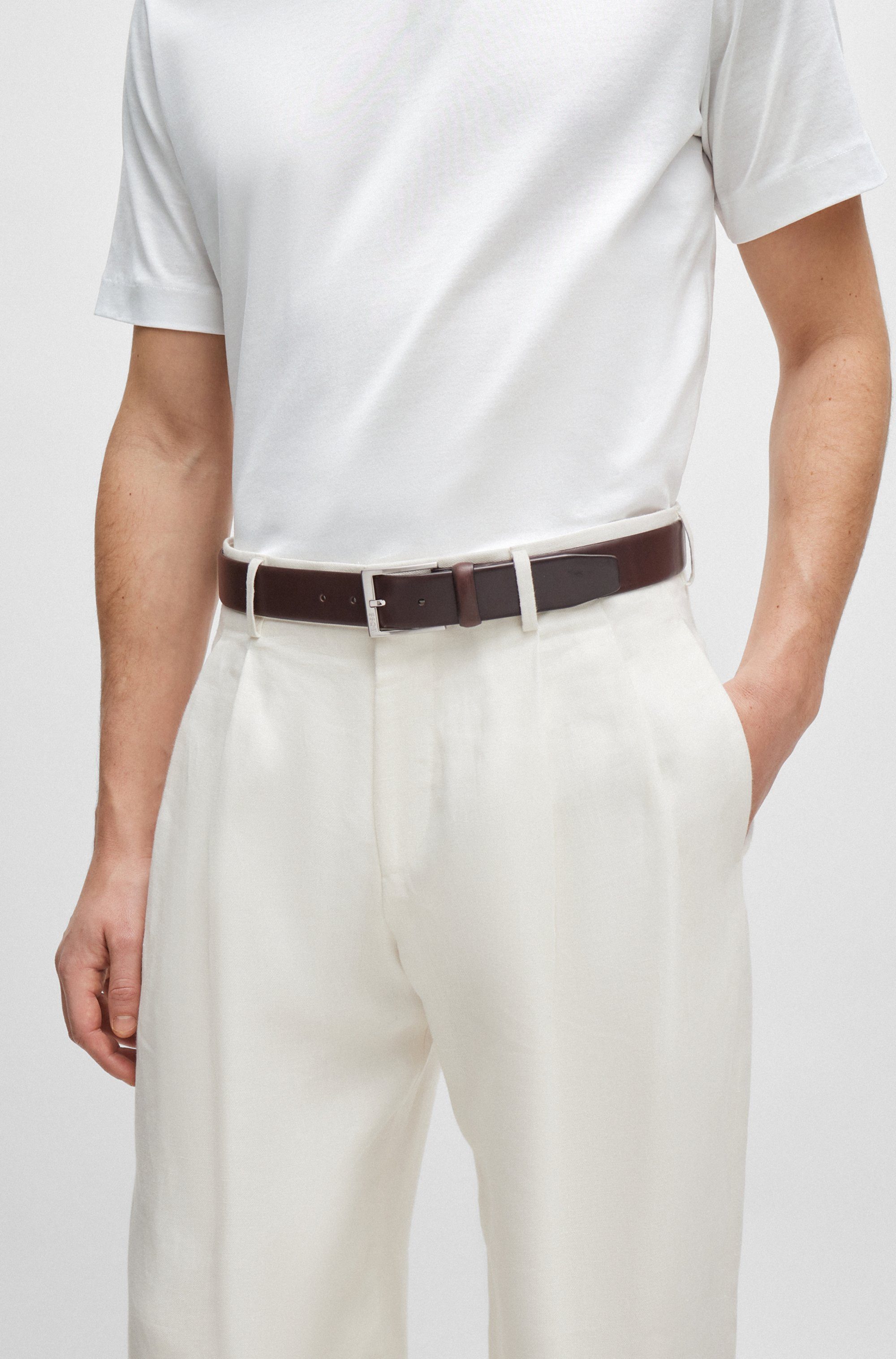 Boss Leren riem met vierkante sluiting en gegraveerd logo