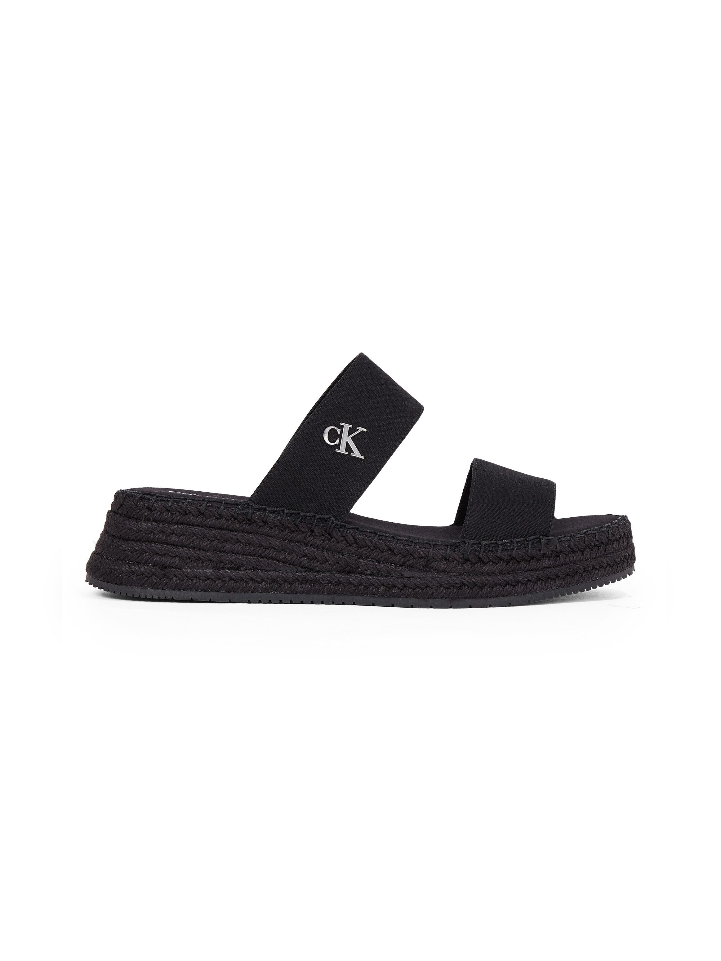 Calvin Klein Slippers SPORTY ROPE MG LTH WEBBING , zomerschoen, slippers, pool-slides, strand-schoen met bamboe-decoratie
