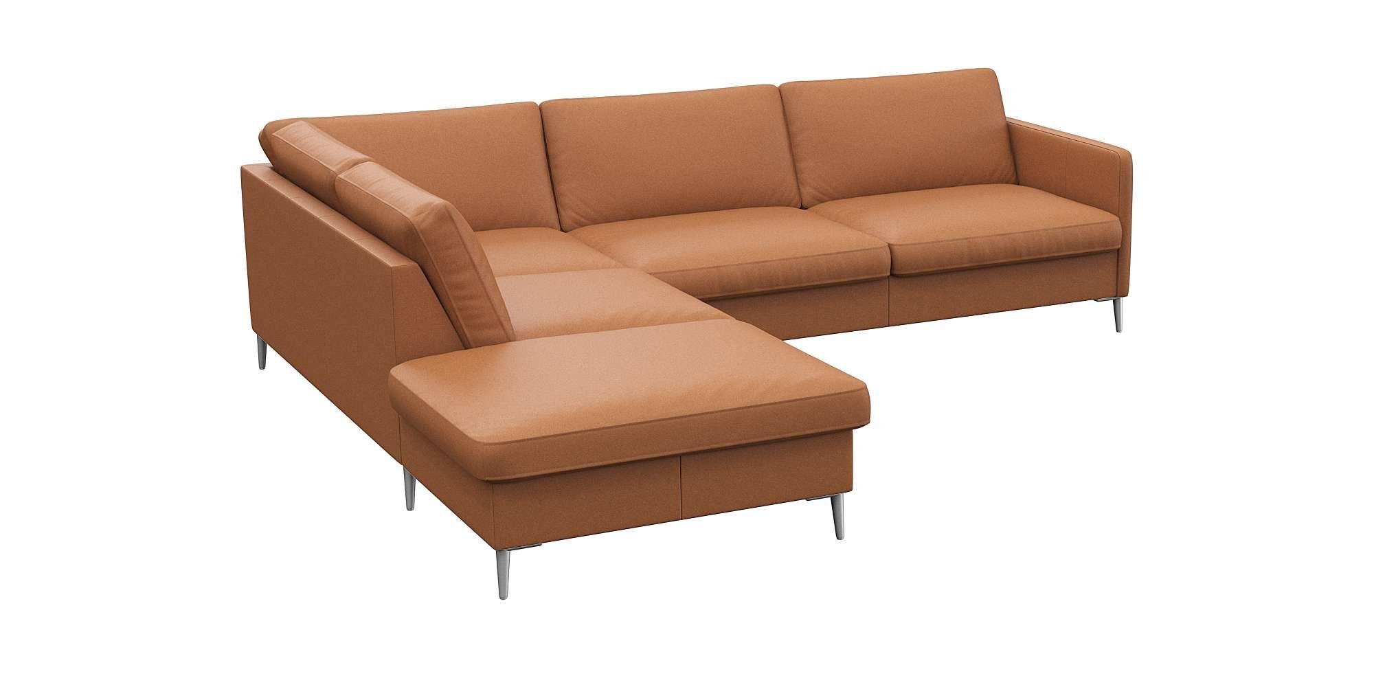 FLEXLUX Hoekbank Fiore, L-vorm smalle armleuningen, koudschuim, aluminium poten