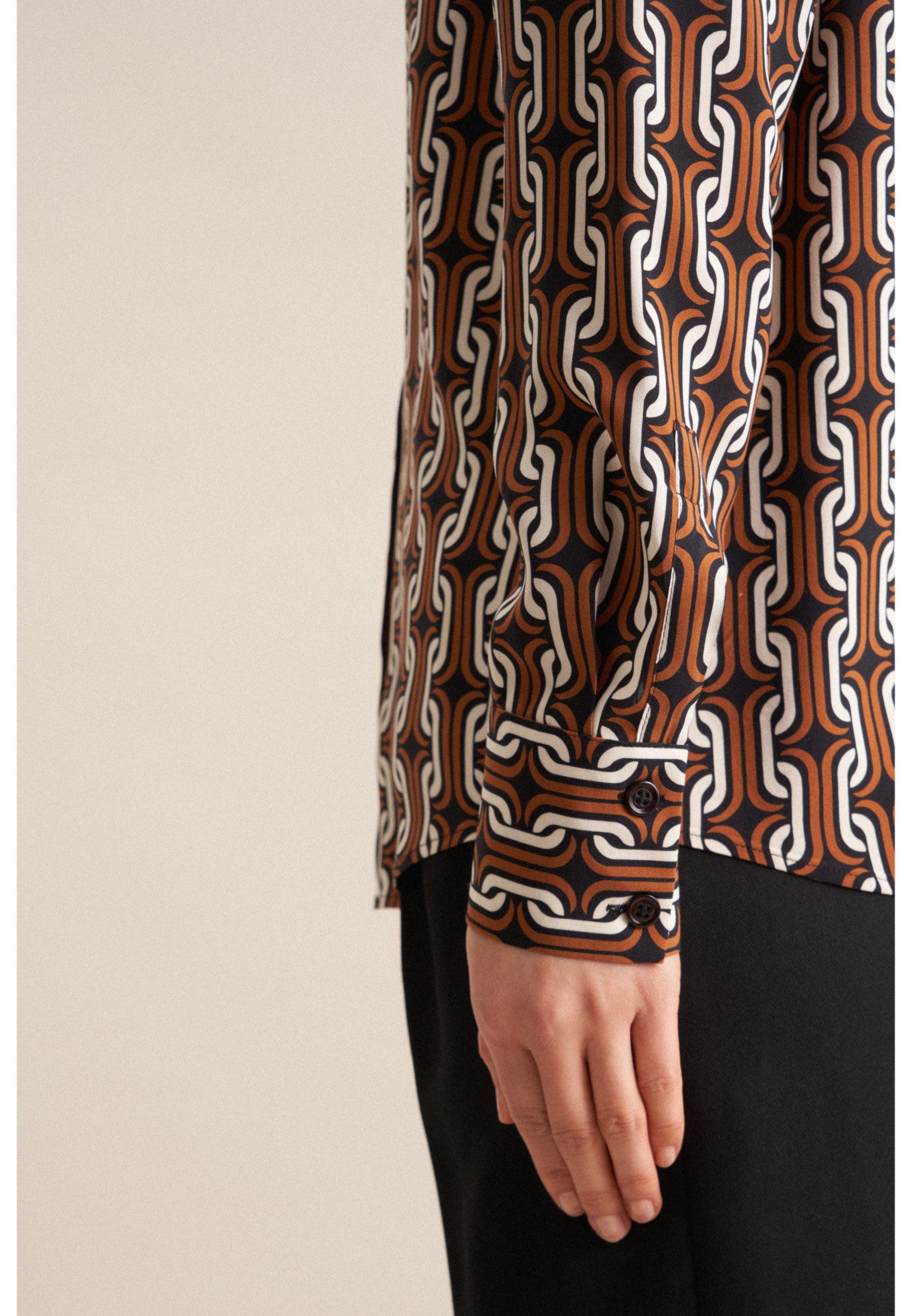seidensticker Overhemdblouse Zwarte roos Lange mouwen kraag print