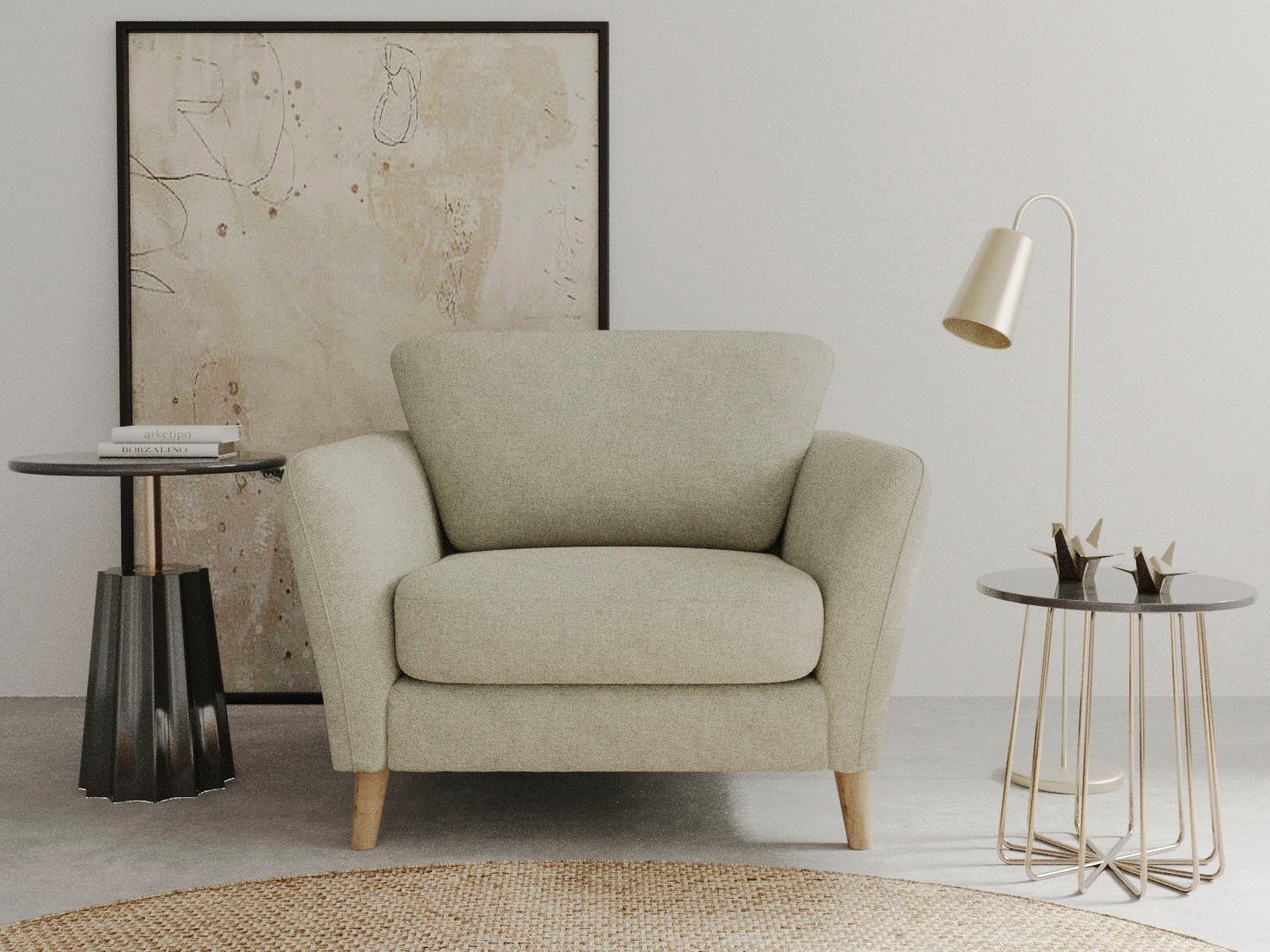 Home affaire Fauteuil Marseille in scandinavische stijl, in 3 stofkwaliteiten, met houten poten