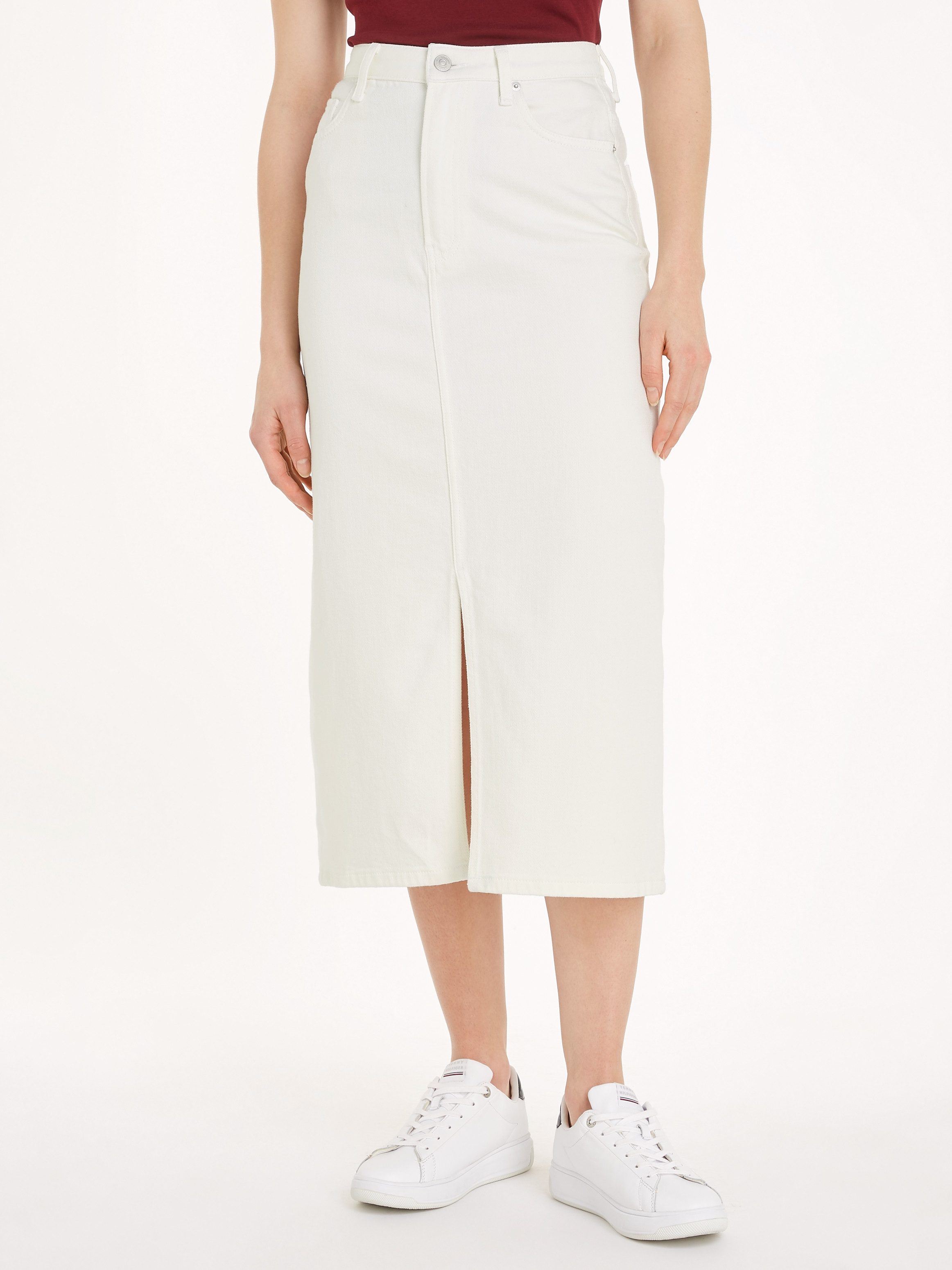 Tommy Hilfiger Kokerrok MIDI STRAIGHT SKIRT HW ECRU