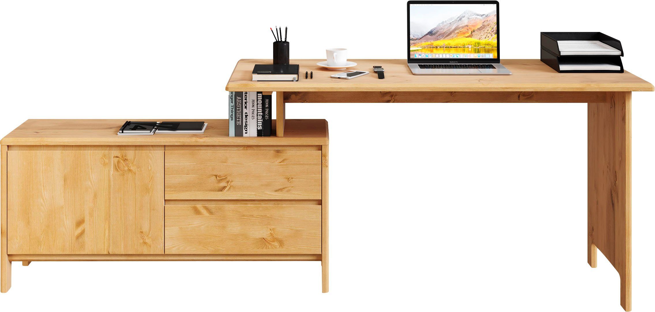 Home affaire Bureau Luven, van massief hout in 2 breedtes, variabel gebruik als bureau of hoekbureau