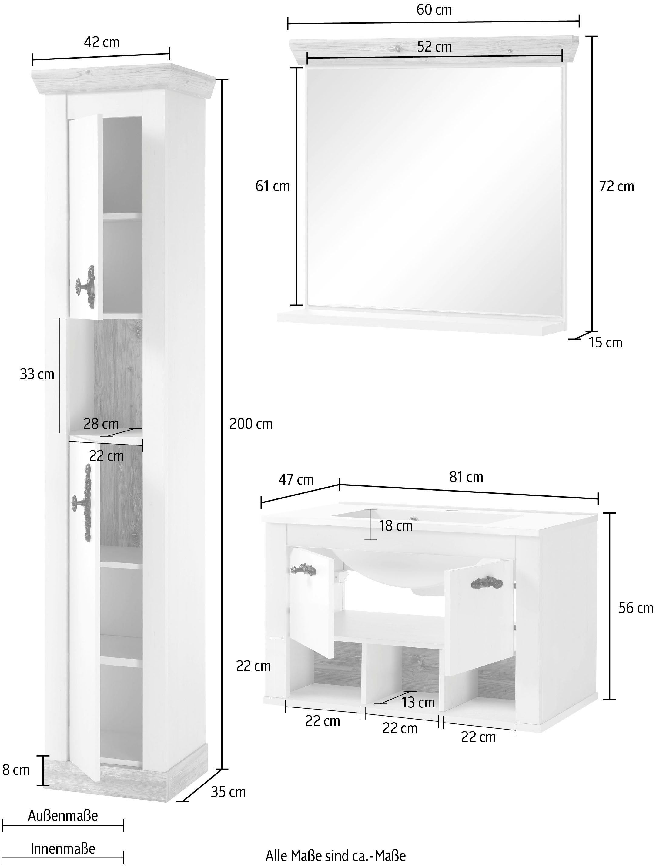 Home affaire Badkamerserie Florenz, badkamer in landhuisstijl, 3-delig badkamer (3-delig)