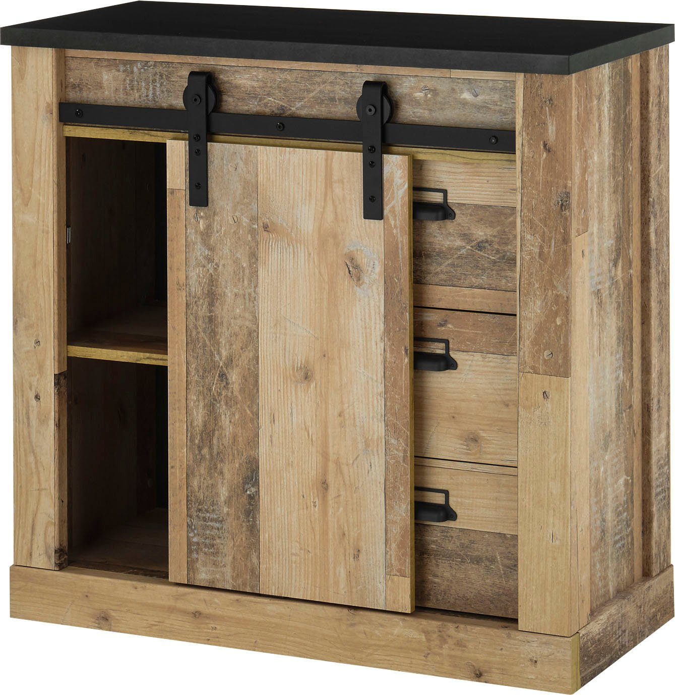 Home affaire Halmeubelset Sherwood met schuurdeurbeslag, apothekersgrepen van metaal, breedte ca. 93 cm (2-delig)