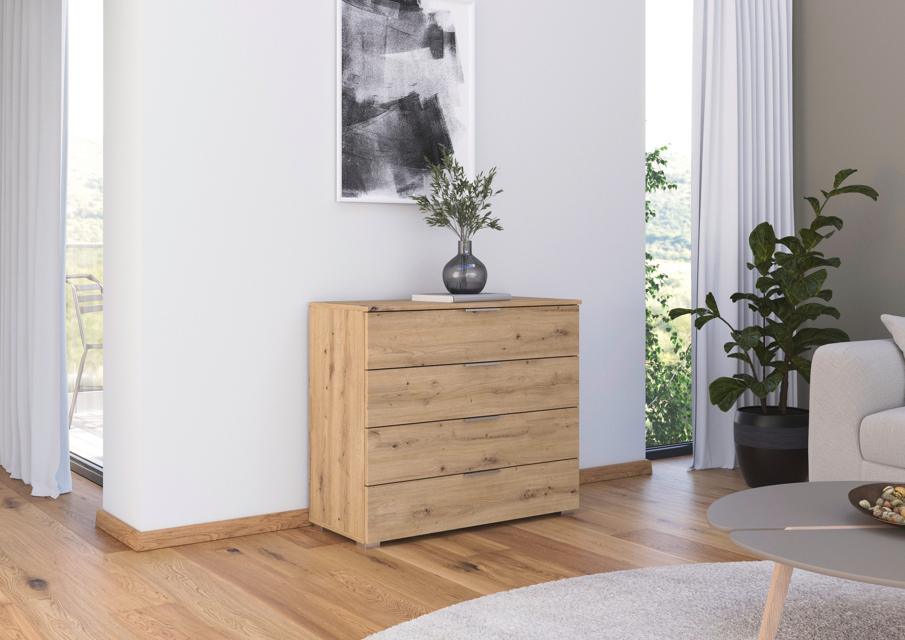 rauch Ladekast Sideboard AGORDO met decor- of hoogglansfront Breedte 93 cm met 4 grote lades voor veel opbergruimte MADE IN GERMANY