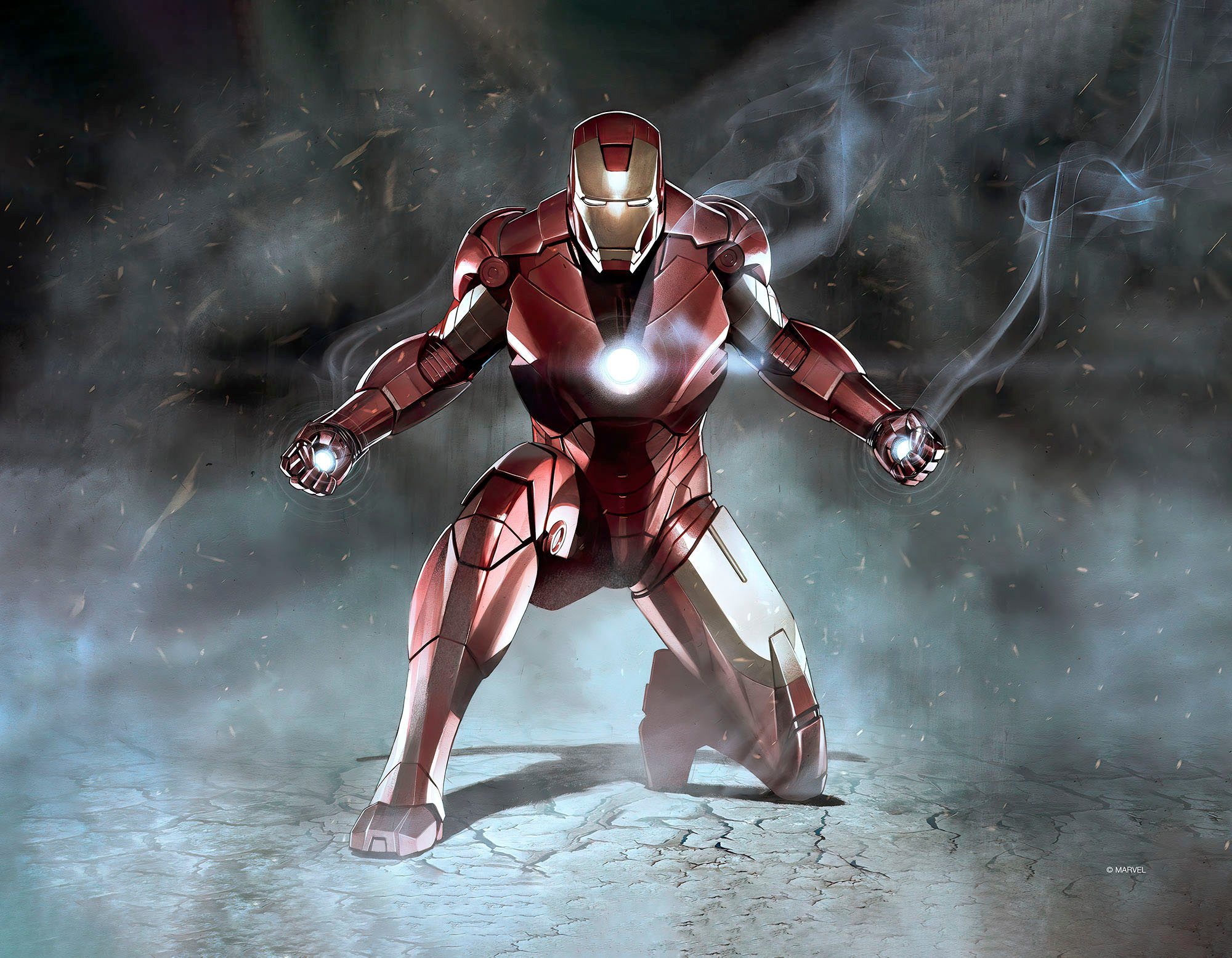 Komar Artprint op linnen Iron Man Charging - Afmeting 40 x 30 cm Canvasdoek met echt houten frame, kinderkamer (1 stuk)