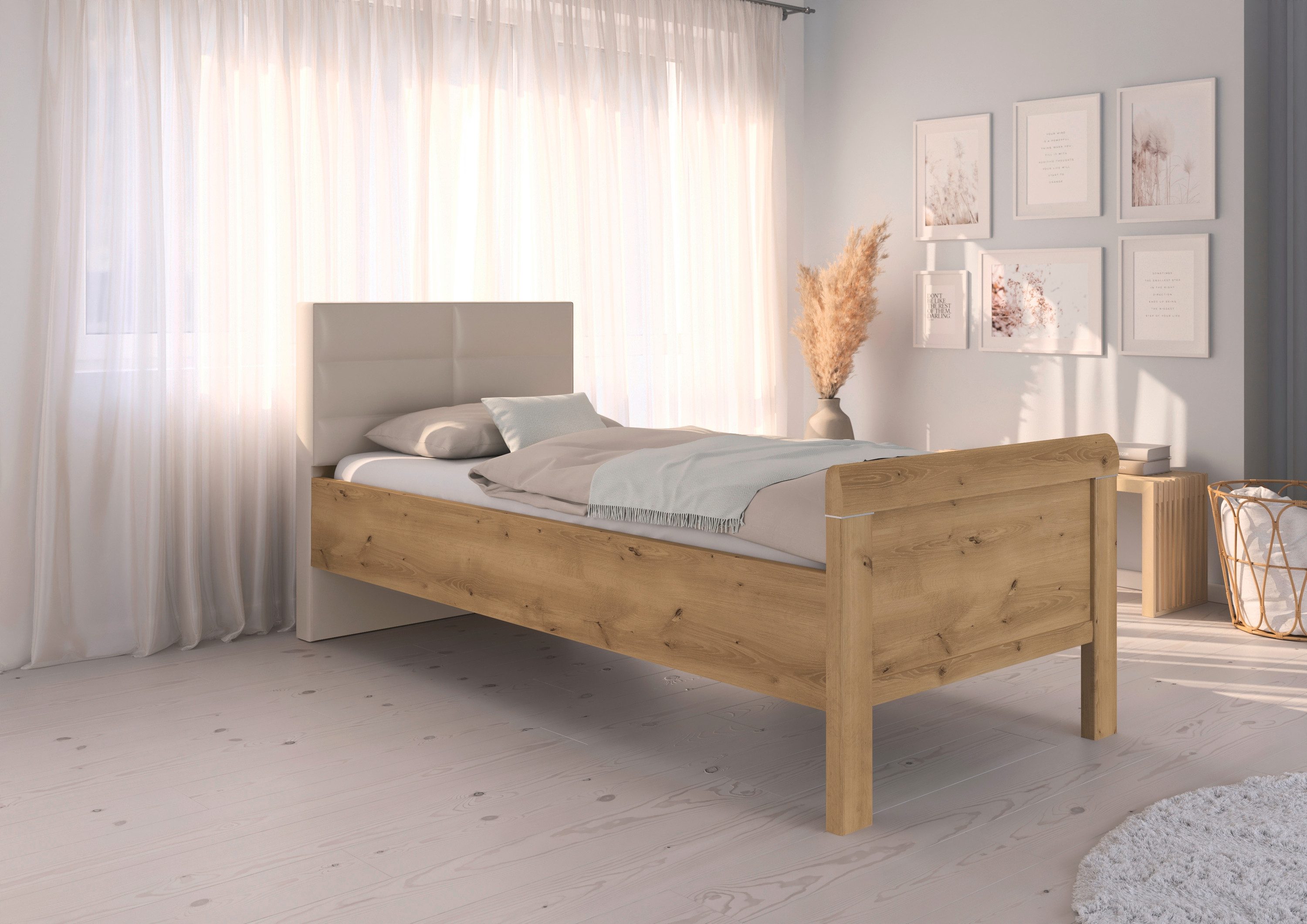 rauch Bed Eenpersoons Stollenbed EVELYN in comfortabele hoogte met gestoffeerd hoofdeinde in elegante stijl made in germany