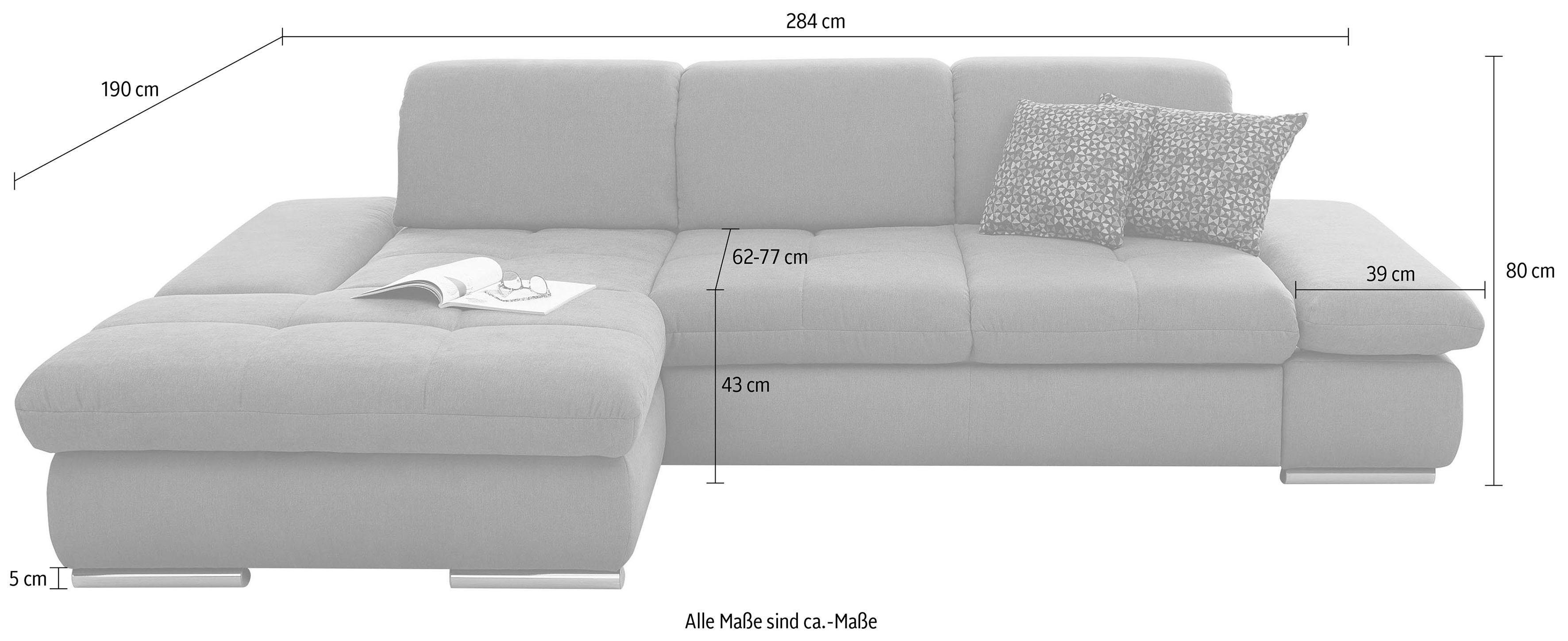 set one by Musterring Hoekbank SO4100 V met verstelbare hoofdeinden, optioneel met functies, cord bekleding