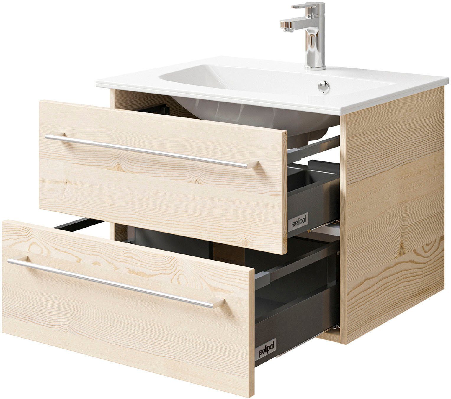 Saphir Wastafelonderkast Serie 6025 mineraalmarmeren wastafel met onderkast, 67 cm breed (2-delig)