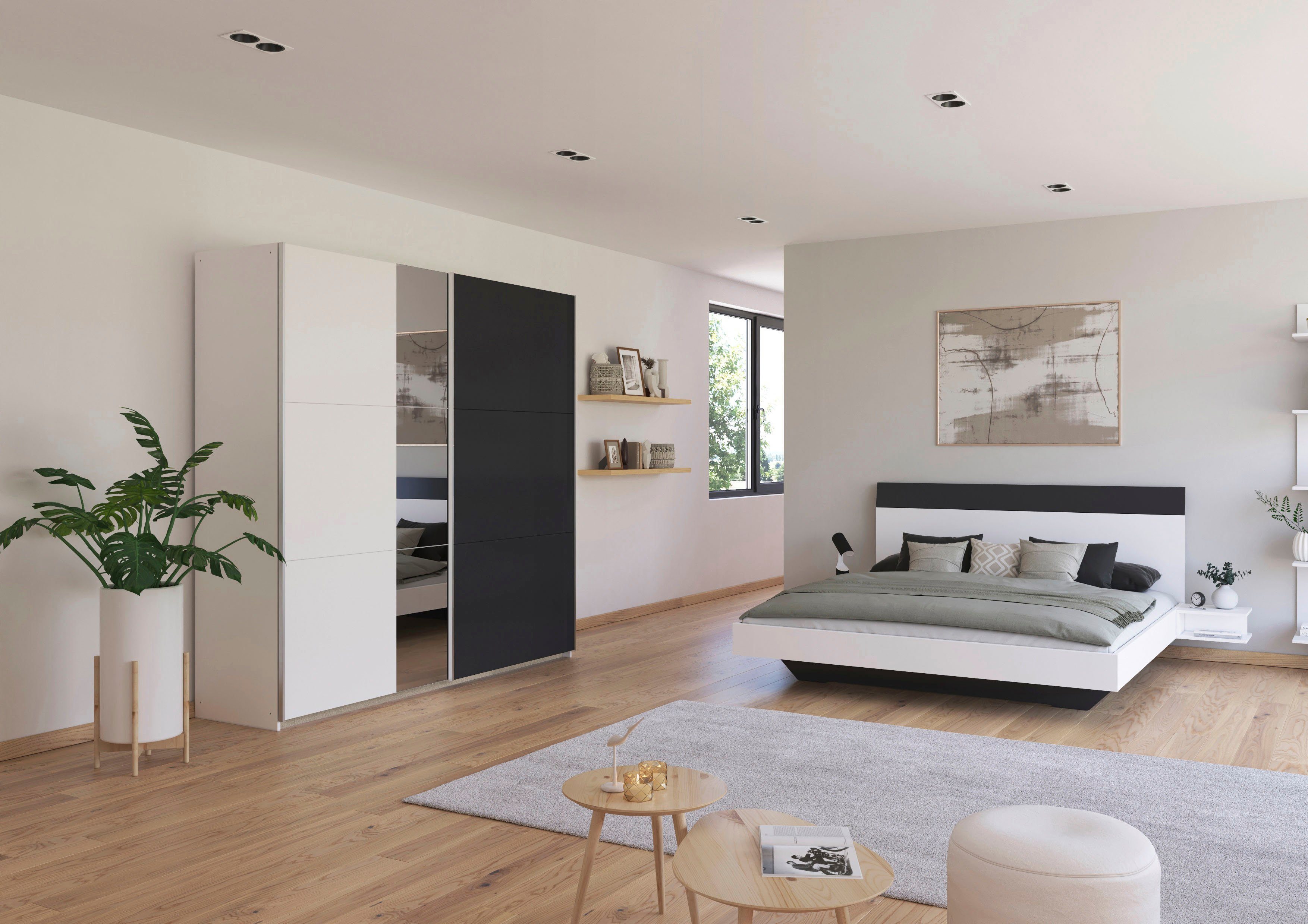 rauch Slaapkamerserie Monza met schuifdeurkast breedte 218 cm, bedcombinatie in 2 breedtes