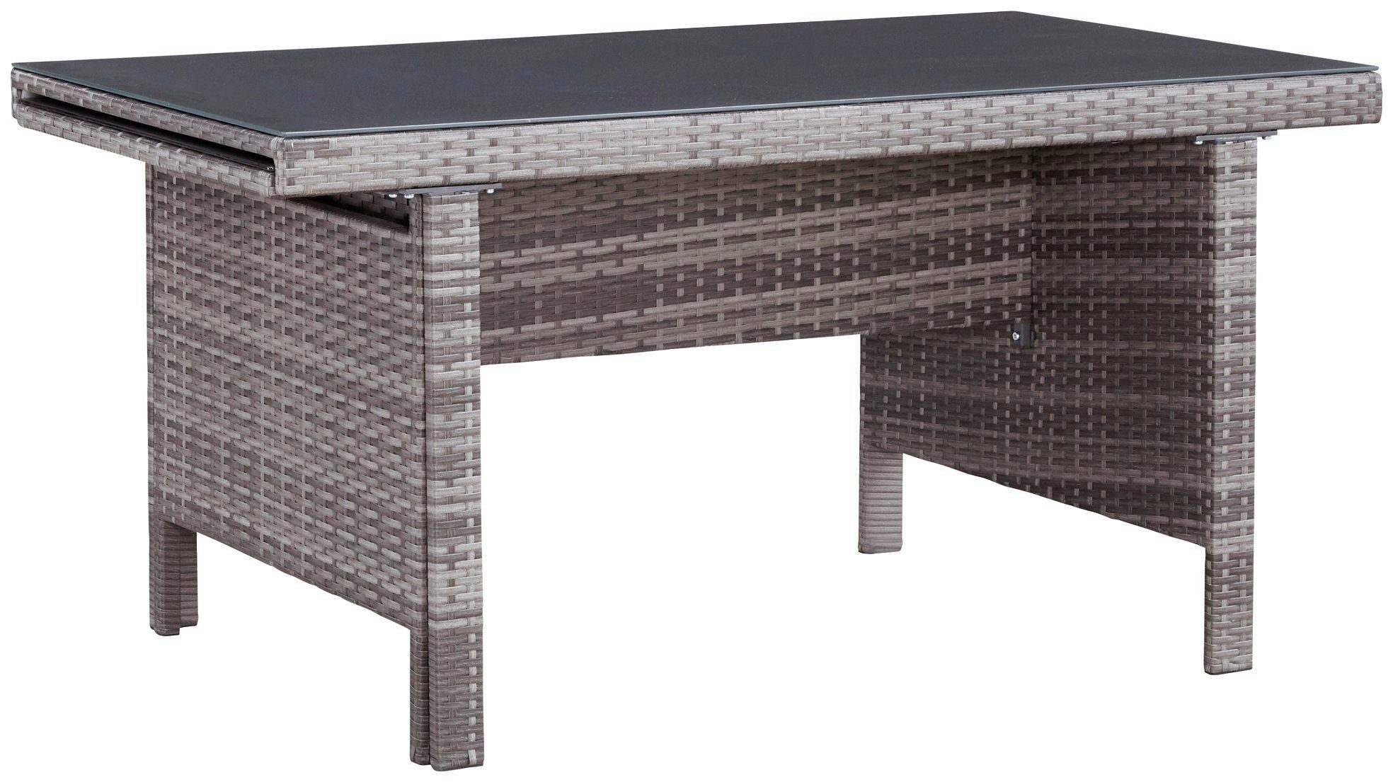 KONIFERA Tuin-eethoek Parla 2 van de 6 stoelen zijn verstelbaar, grijs, tafelblad van veiligheidsglas (set, 21-delig)