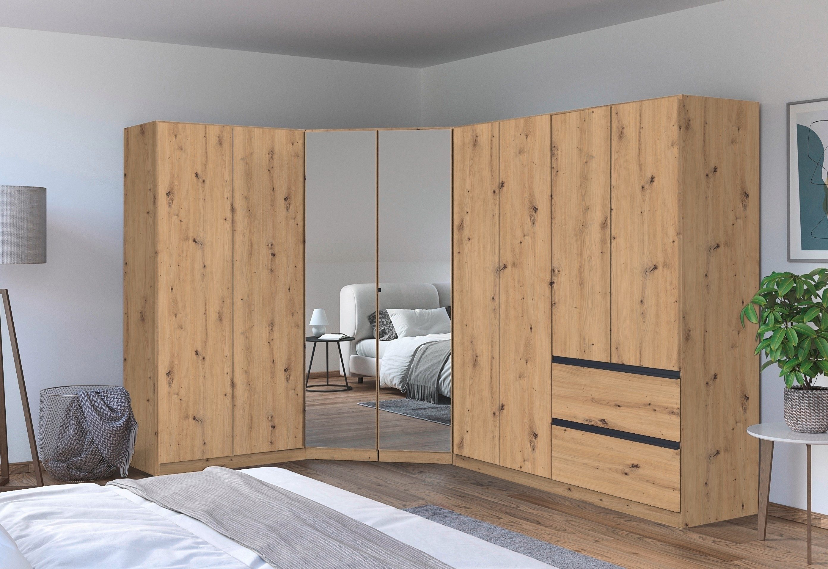 rauch Kastenset Kledingkast kast garderobe waskast COSTA met spiegel veel ruimte, greeploze front en push-to-open functie made in germany